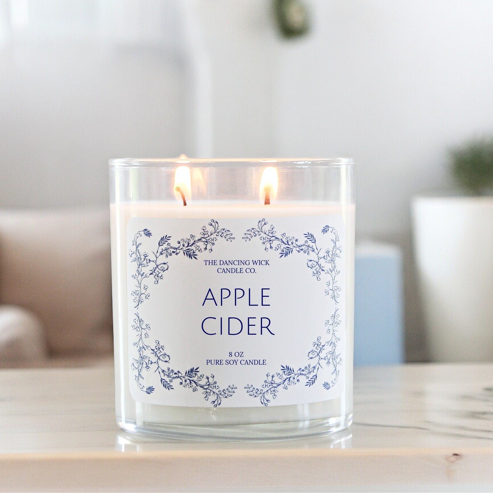 Tumbler Jar Double Wick Blue Toile Soy Candle - The Dancing Wick