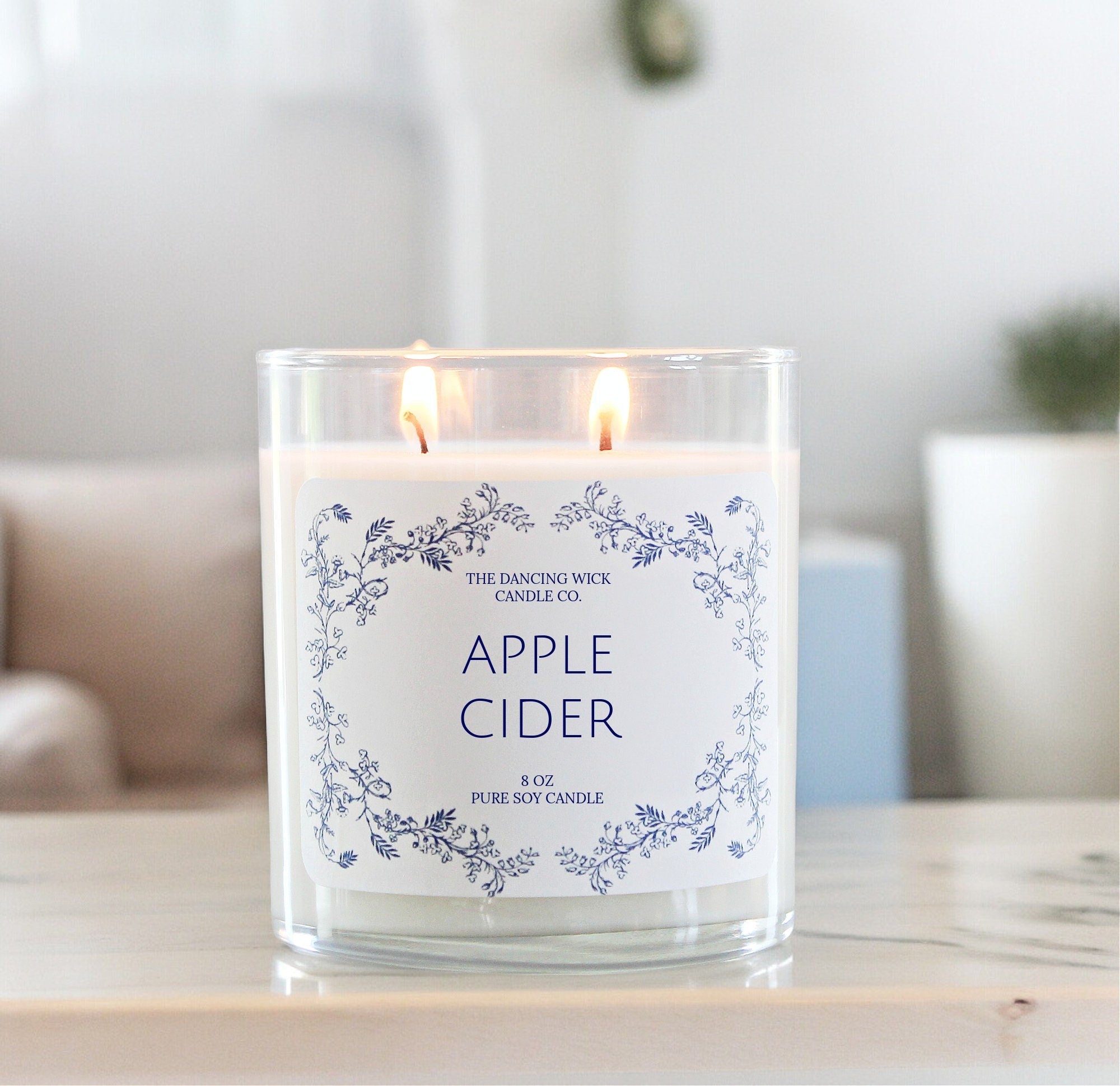 Tumbler Jar Double Wick Blue Toile Soy Candle - The Dancing Wick