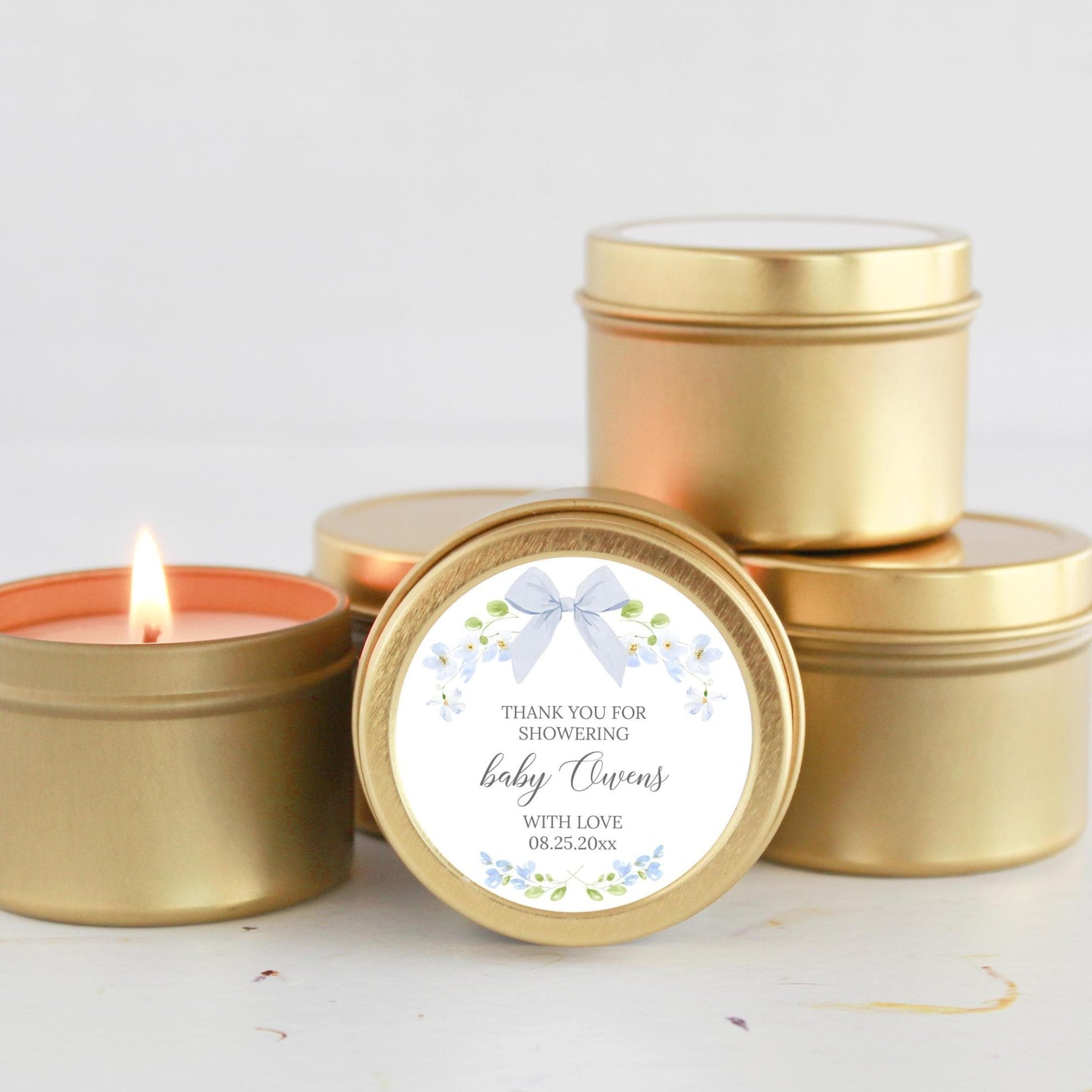 Vintage Floral & Bow Baby Shower Tin Favors, Personalized Poem, Set of 10 - The Dancing Wick