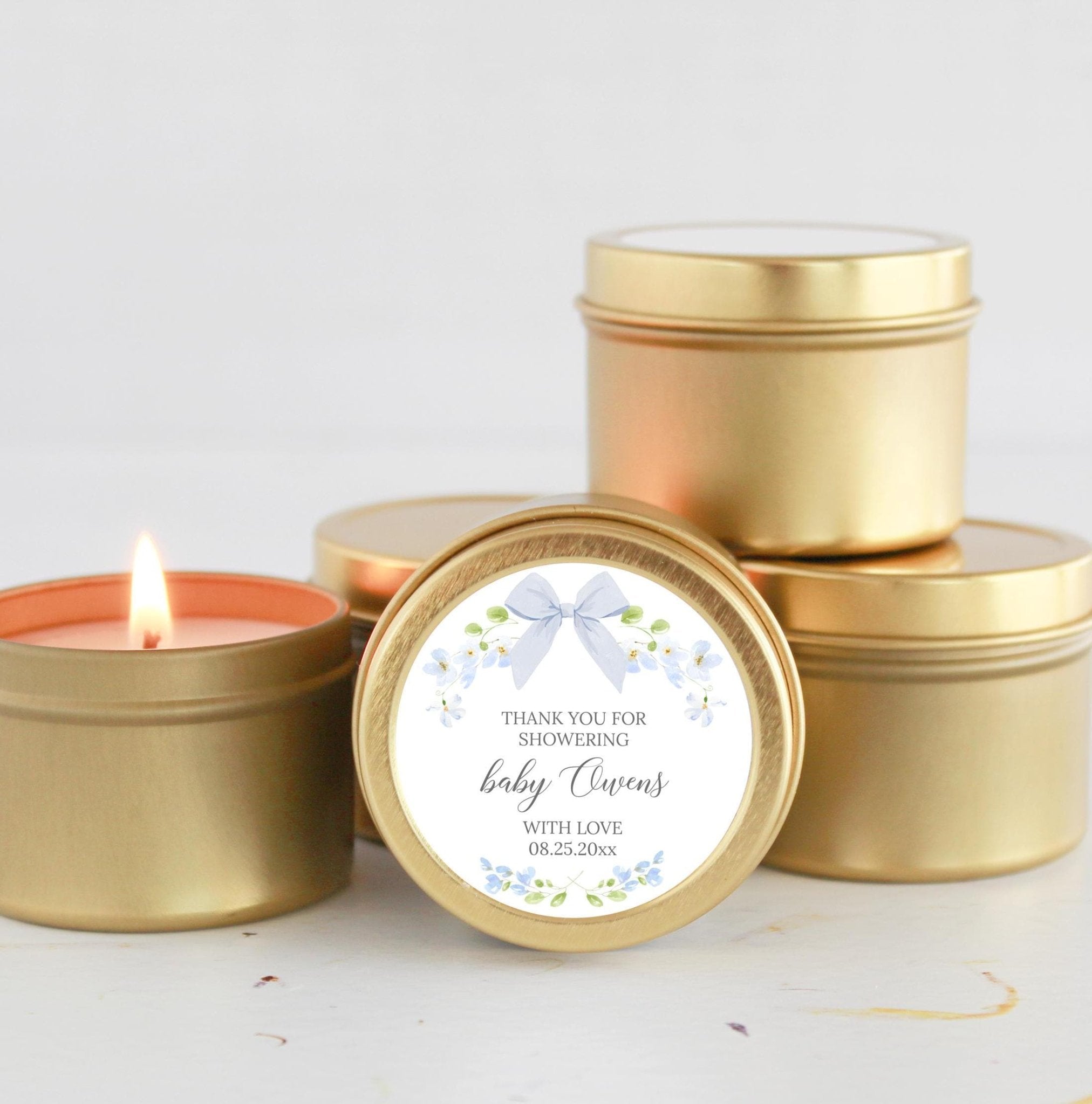 Vintage Floral & Bow Baby Shower Tin Favors, Personalized Poem, Set of 10 - The Dancing Wick
