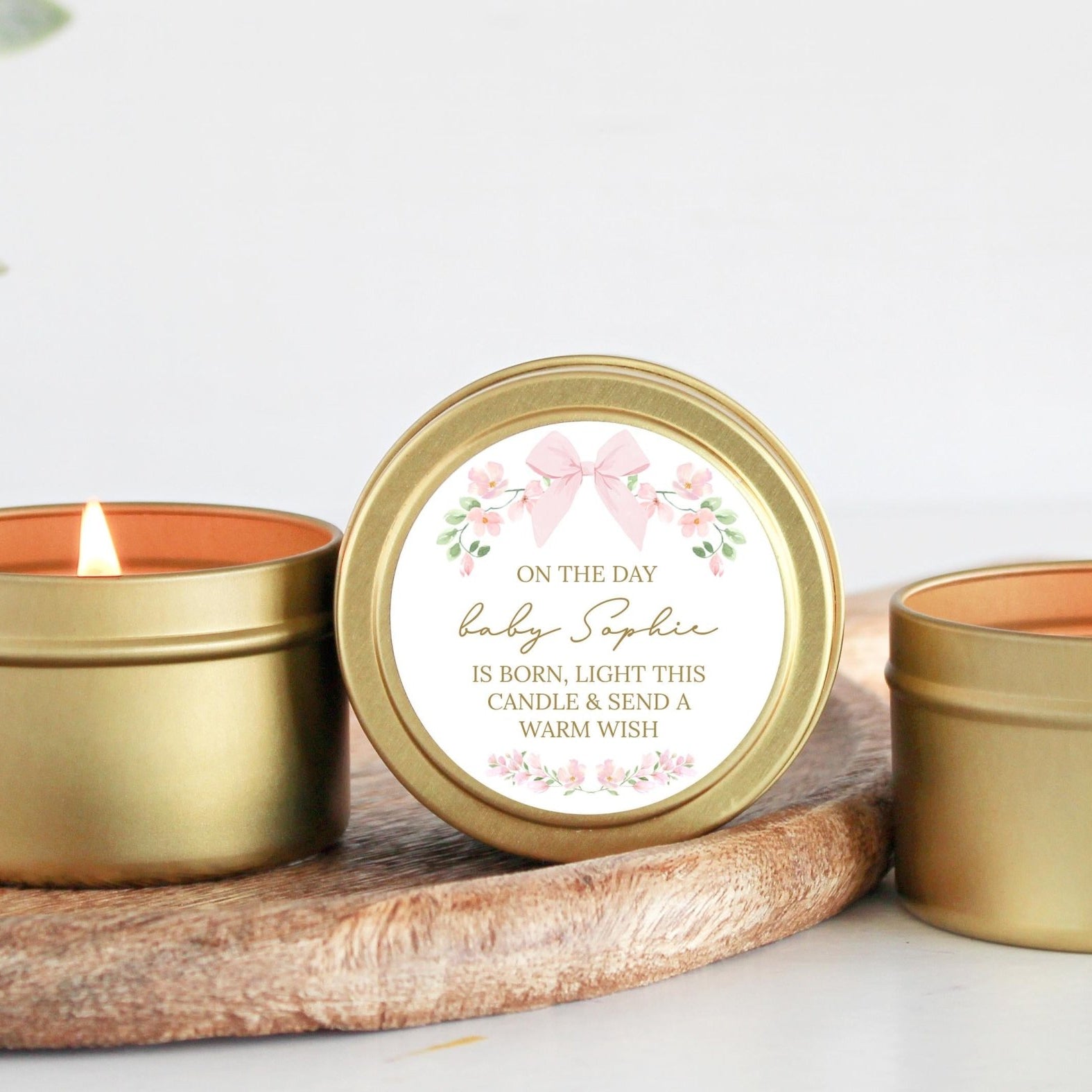 Vintage Floral & Bow Baby Shower Tin Favors, Personalized Poem, Set of 10 - The Dancing Wick