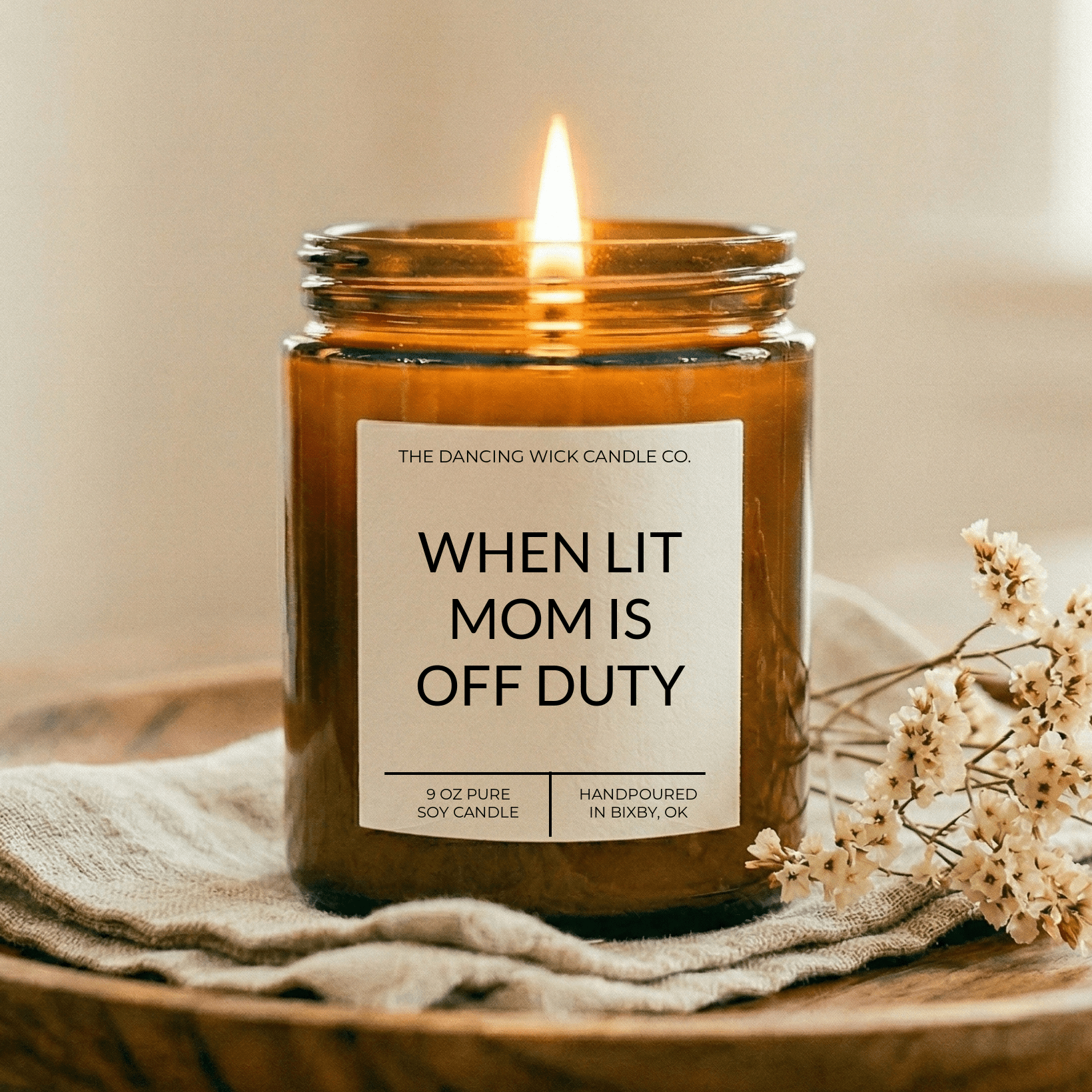 When Lit Mom Is Off Duty Amber Candle - The Dancing Wick