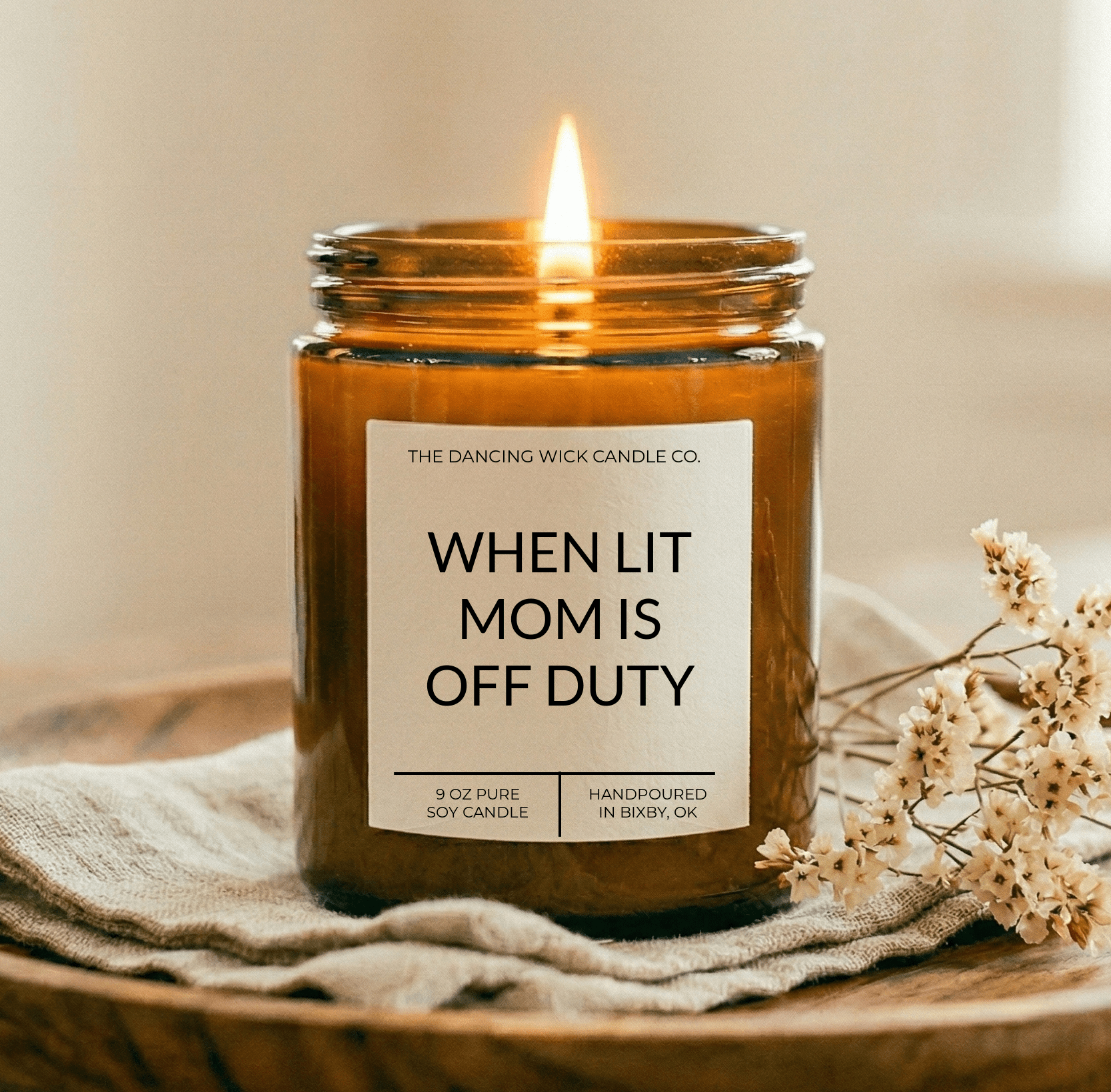 When Lit Mom Is Off Duty Amber Candle - The Dancing Wick