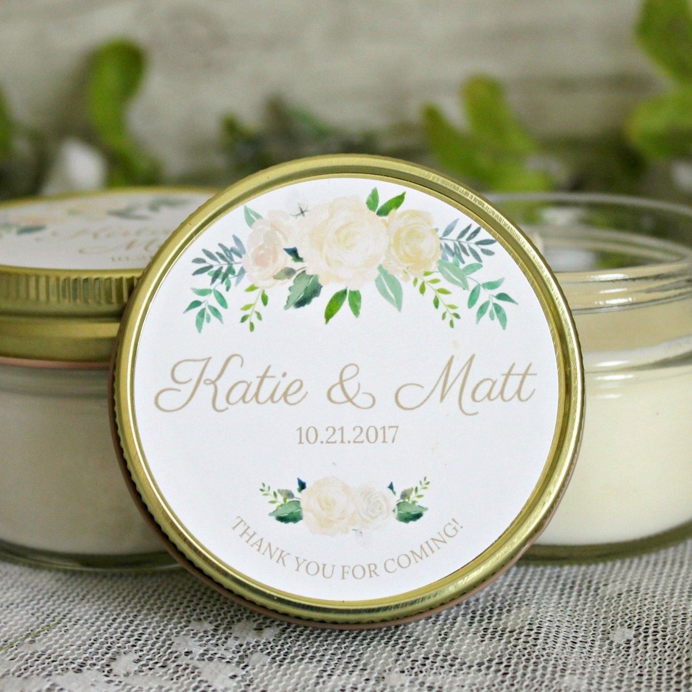 White, Green, & Gold Wedding Favor - The Dancing Wick