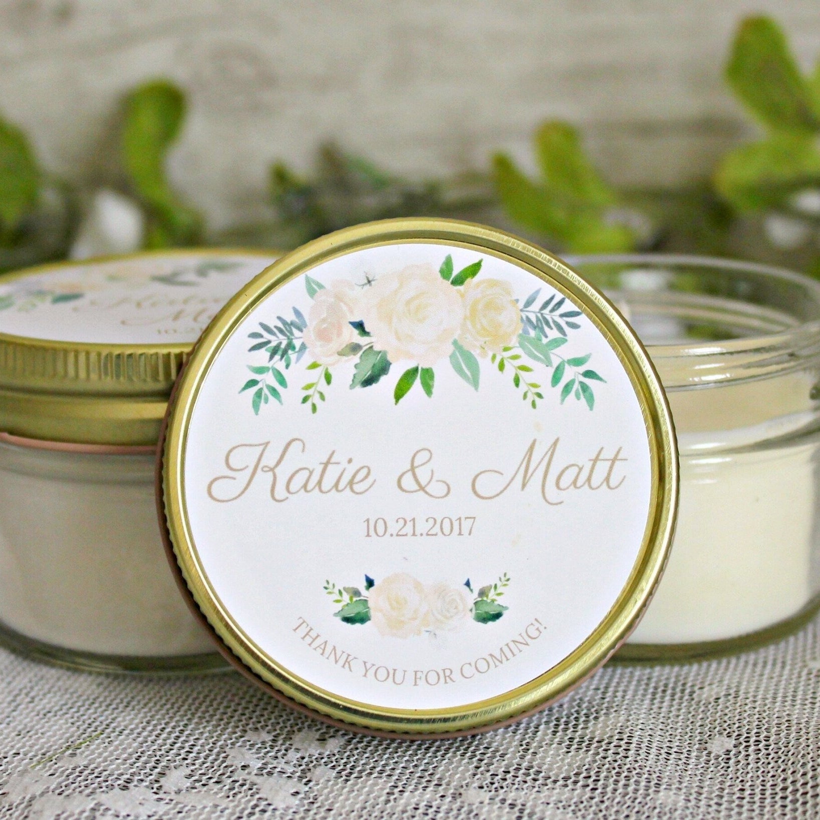 White, Green, & Gold Wedding Favor - The Dancing Wick