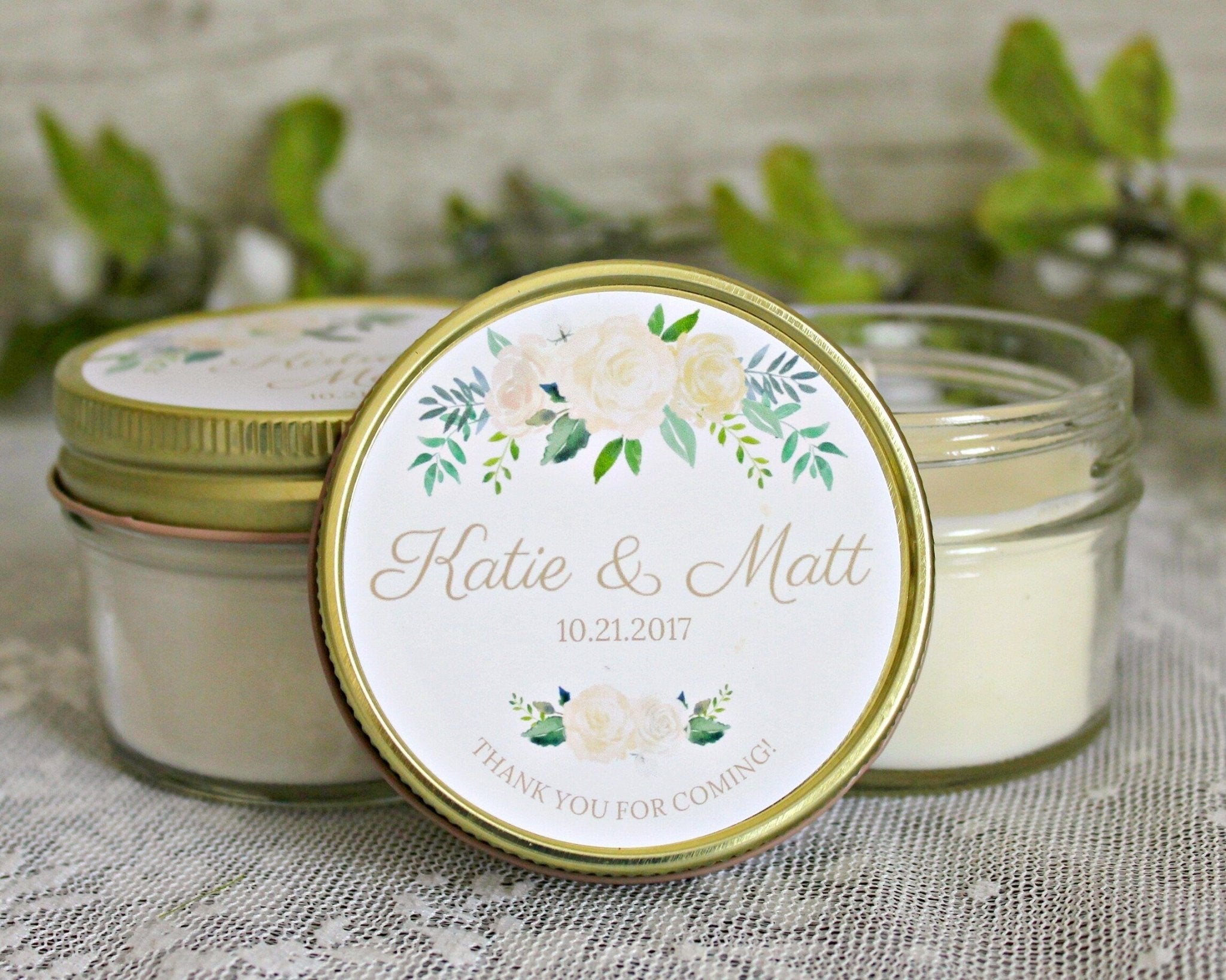 White, Green, & Gold Wedding Favor - The Dancing Wick