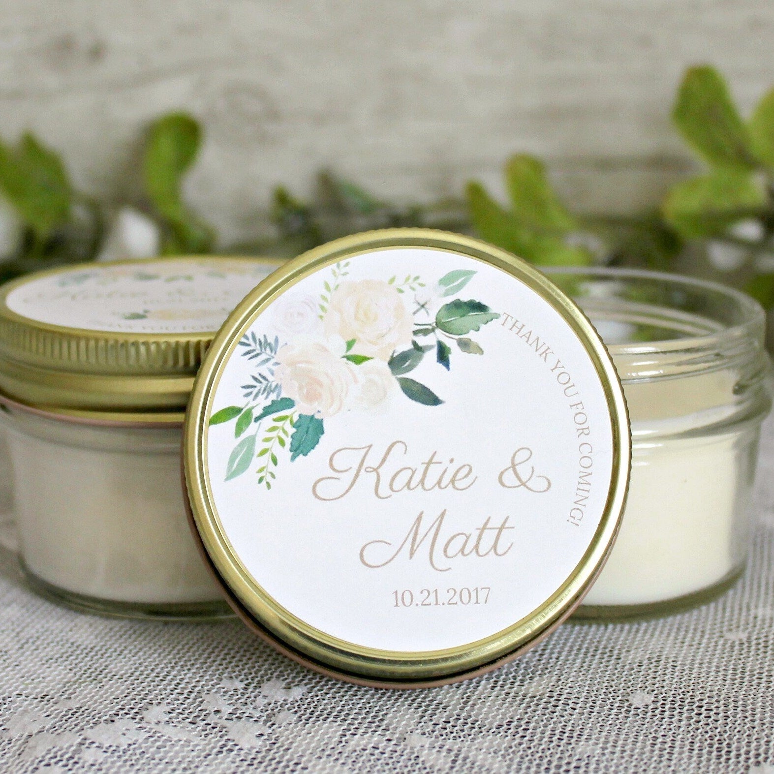 White, Green, & Gold Wedding Favor - The Dancing Wick