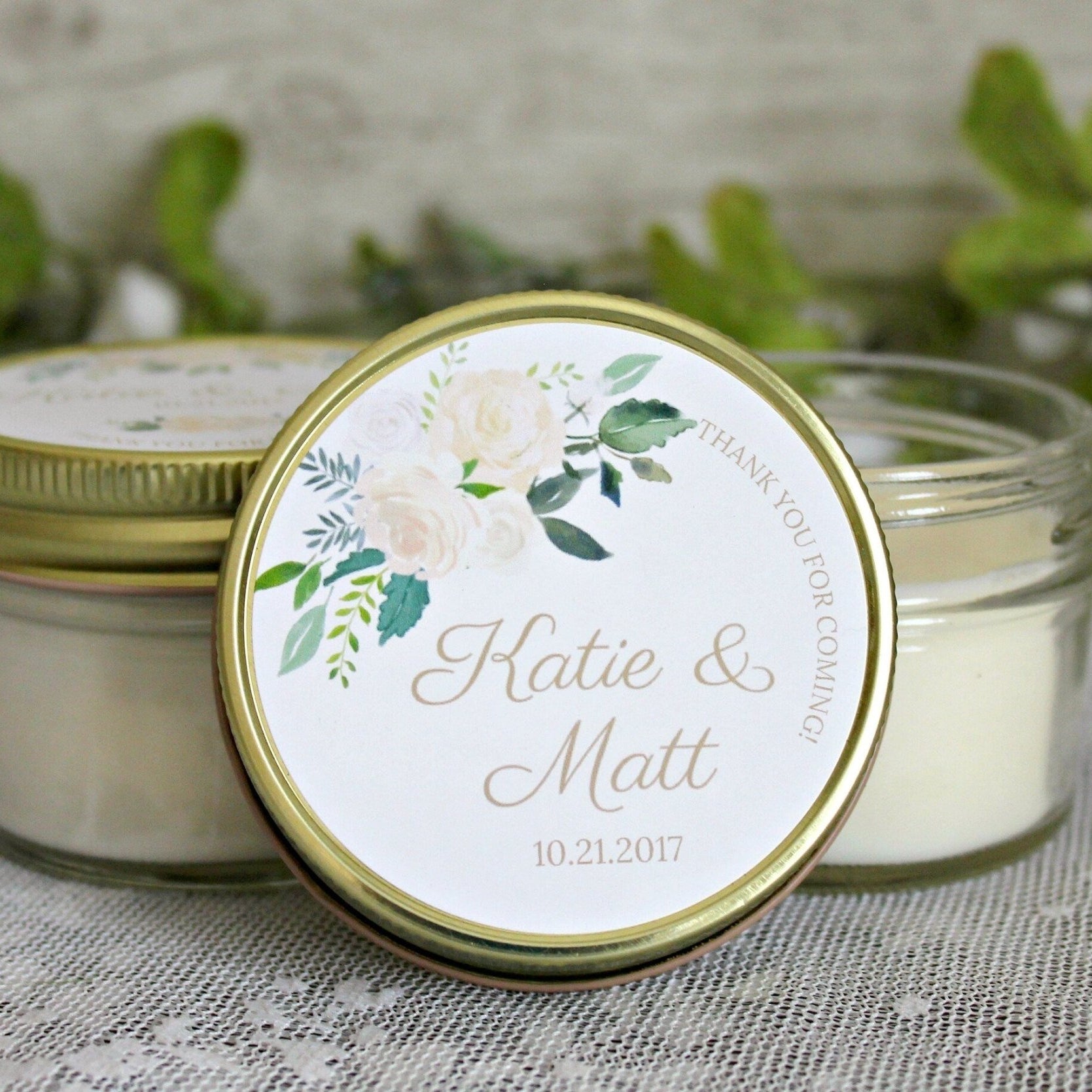 White, Green, & Gold Wedding Favor - The Dancing Wick