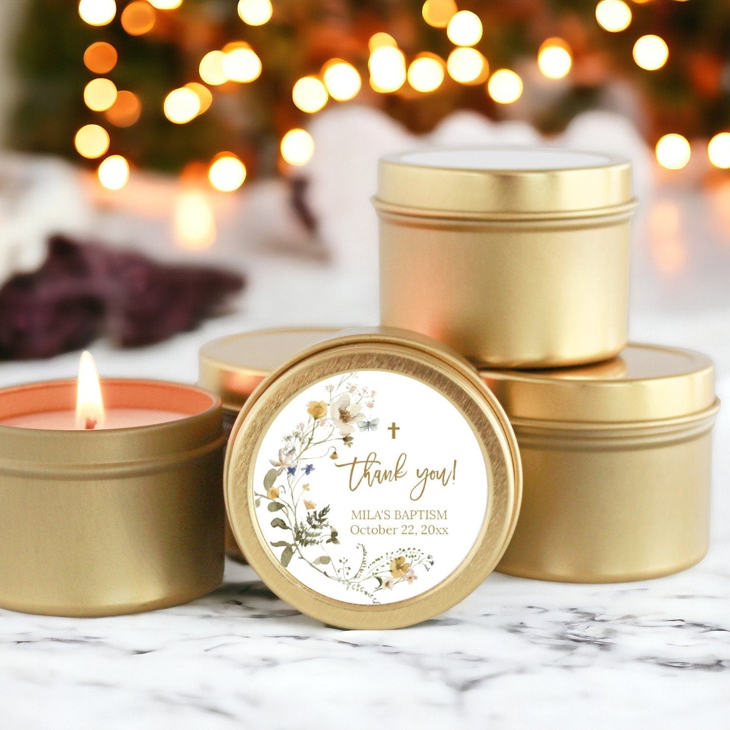 Wildflower Baptism Tins - Set of 10 - The Dancing Wick