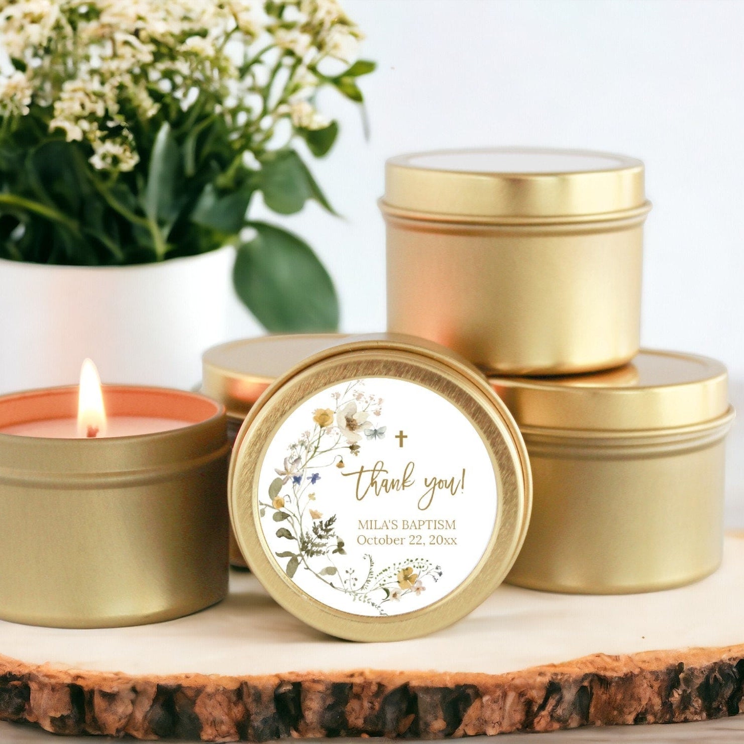 Wildflower Baptism Tins - Set of 10 - The Dancing Wick