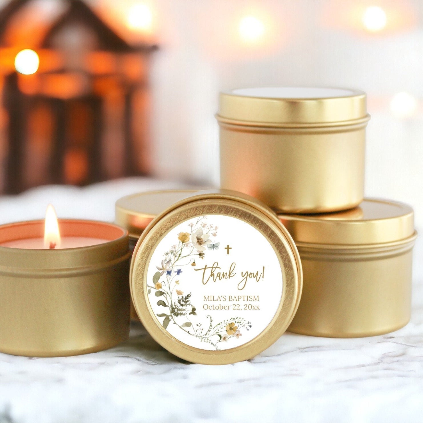 Wildflower Baptism Tins - Set of 10 - The Dancing Wick