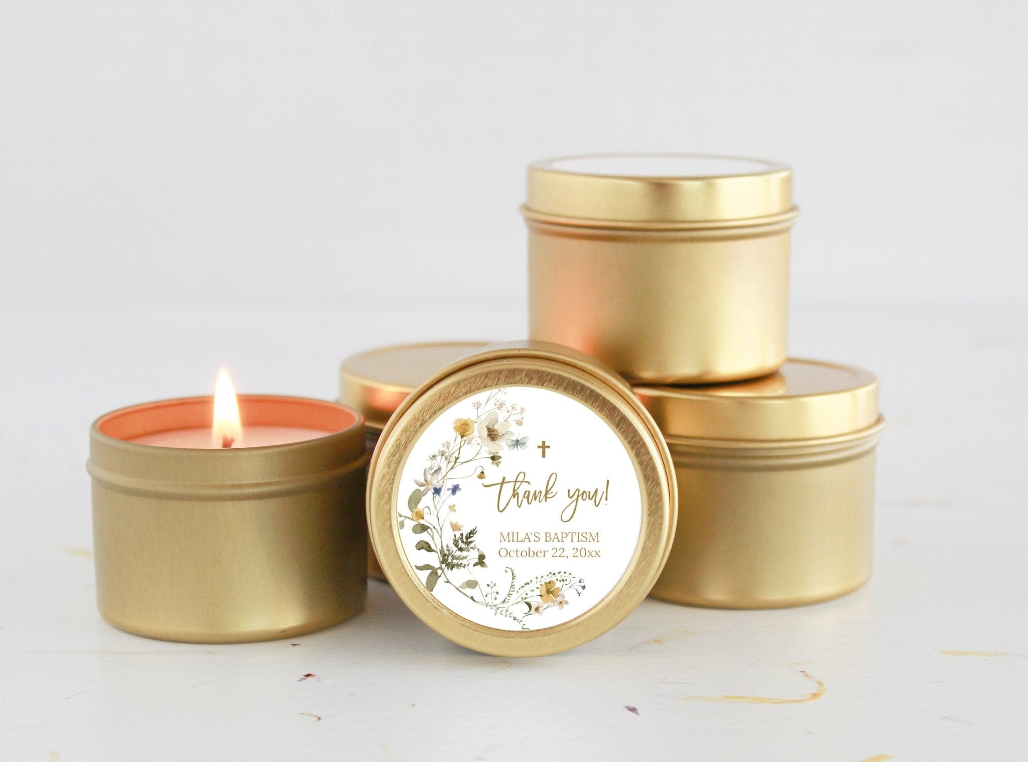 Wildflower Baptism Tins - Set of 10 - The Dancing Wick