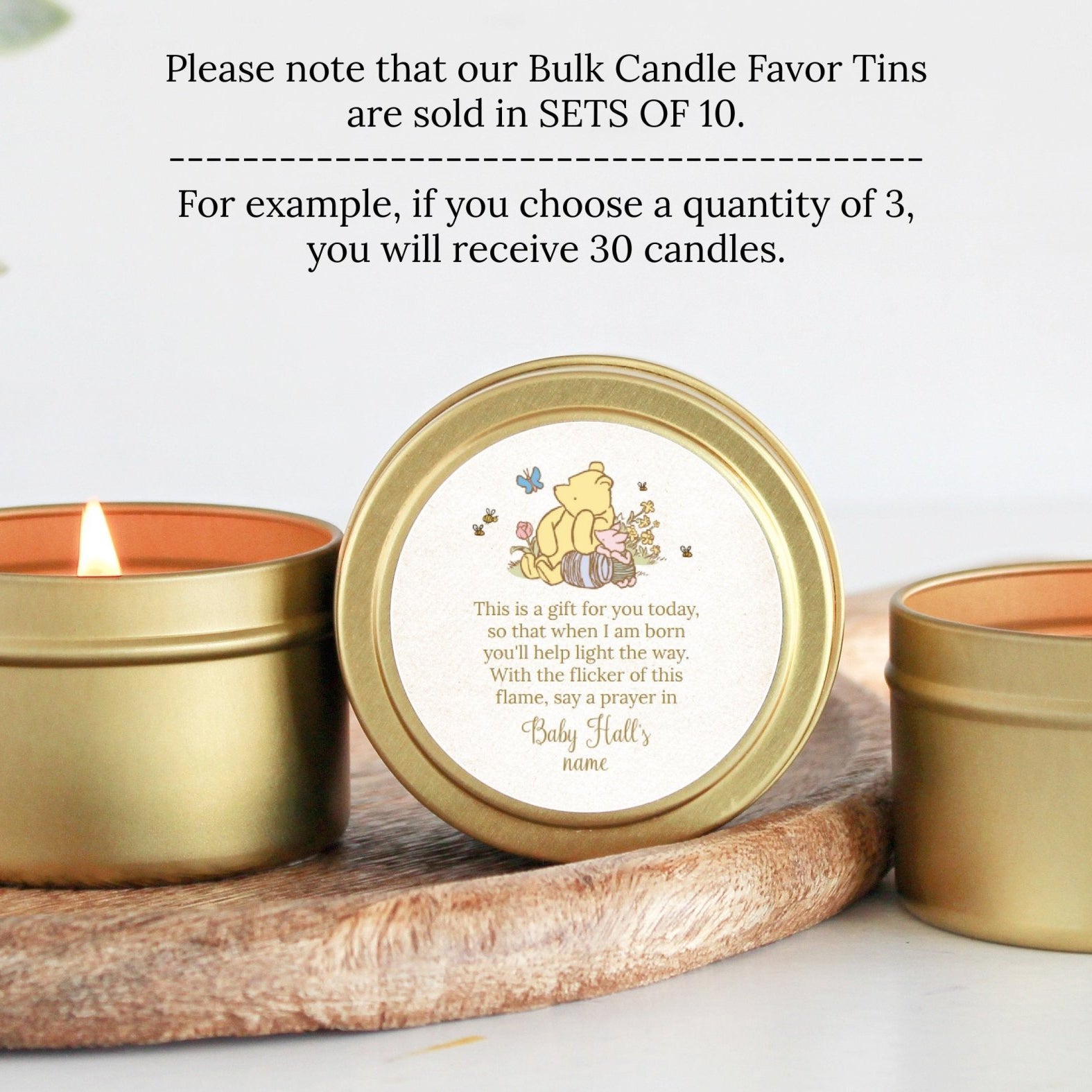 Winnie The Pooh Baby Shower Tins - Set of 10 - The Dancing Wick