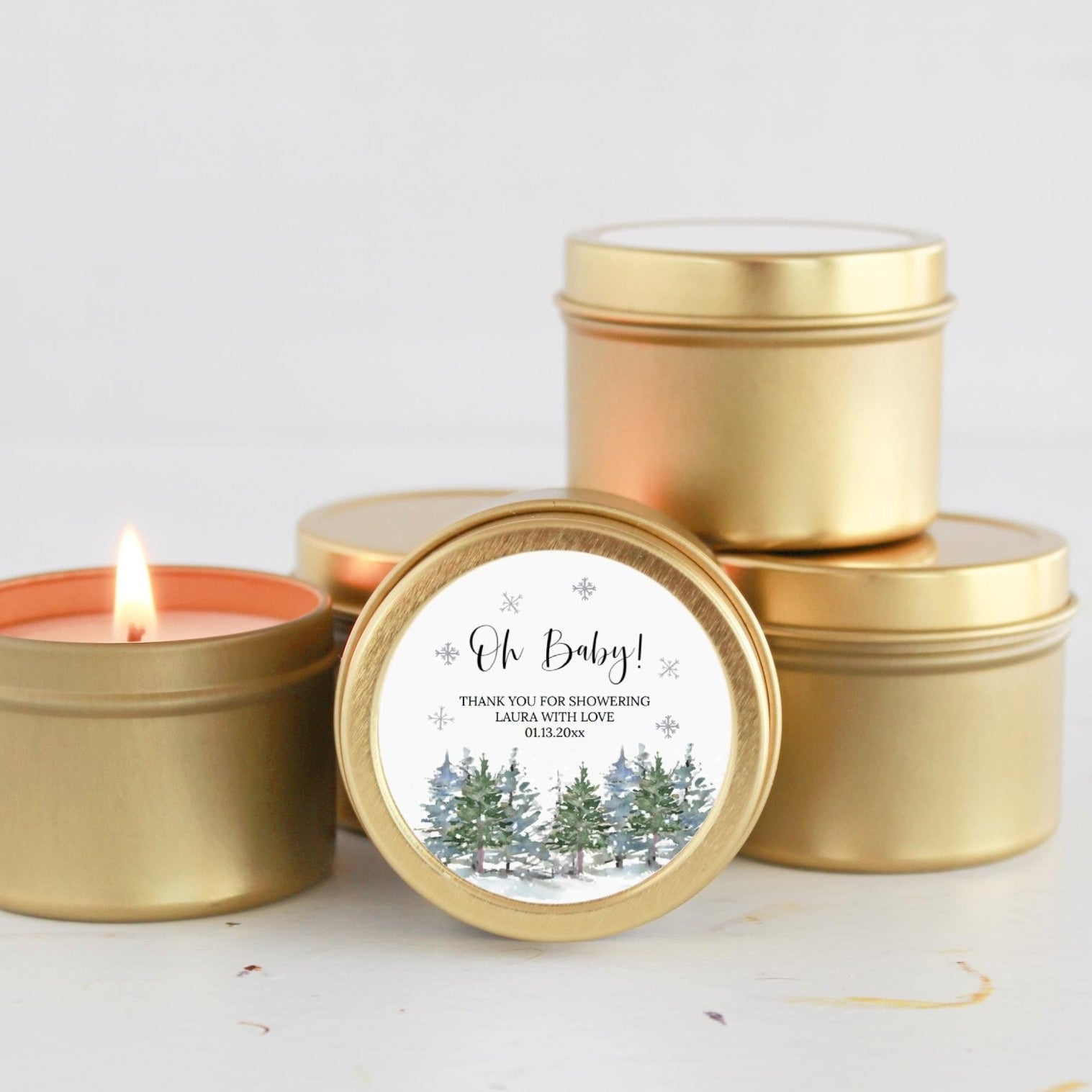 Winter Baby Shower Tins - Set of 10 - The Dancing Wick