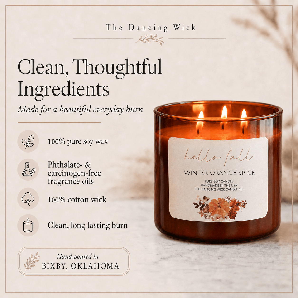 Winter Orange Spice - 3 Wick Fall Pumpkin Candle - The Dancing Wick