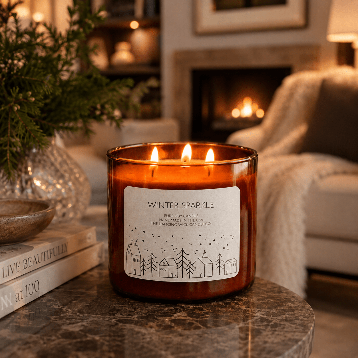 Winter Sparkle - 3 Wick Christmas Tumbler Candle - The Dancing Wick