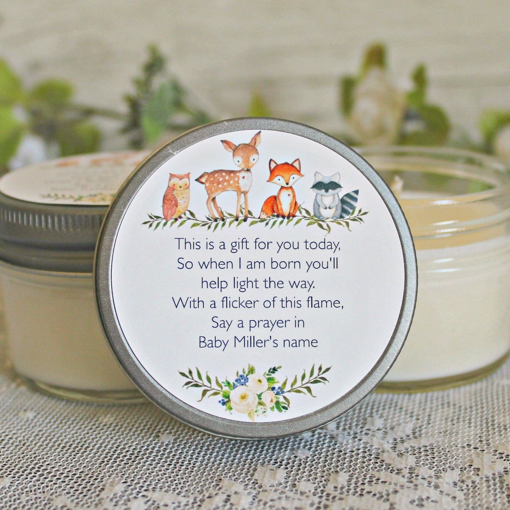 Woodland Baby Shower Favors - The Dancing Wick