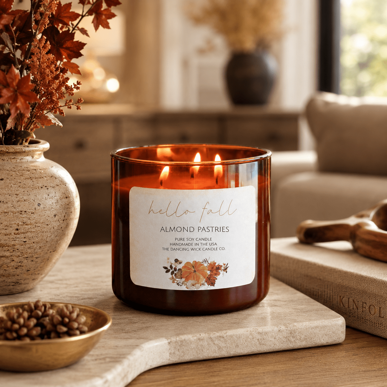 Almond Pastries - 3 Wick Fall Pumpkin Candle - The Dancing Wick