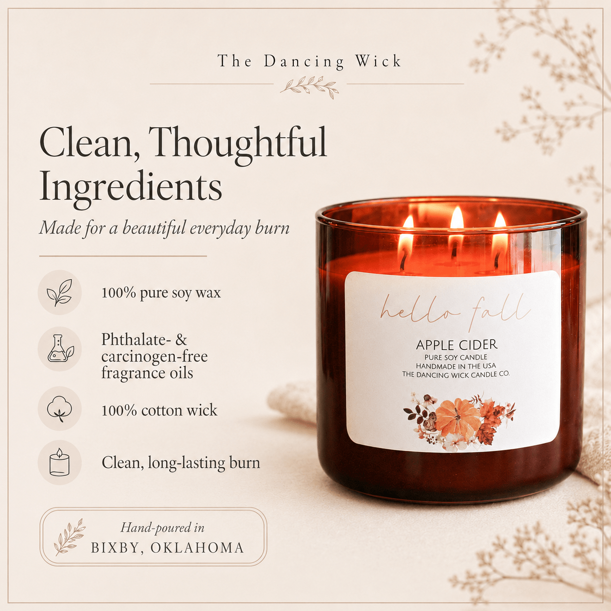 Apple Cider - 3 Wick Fall Pumpkin Candle - The Dancing Wick