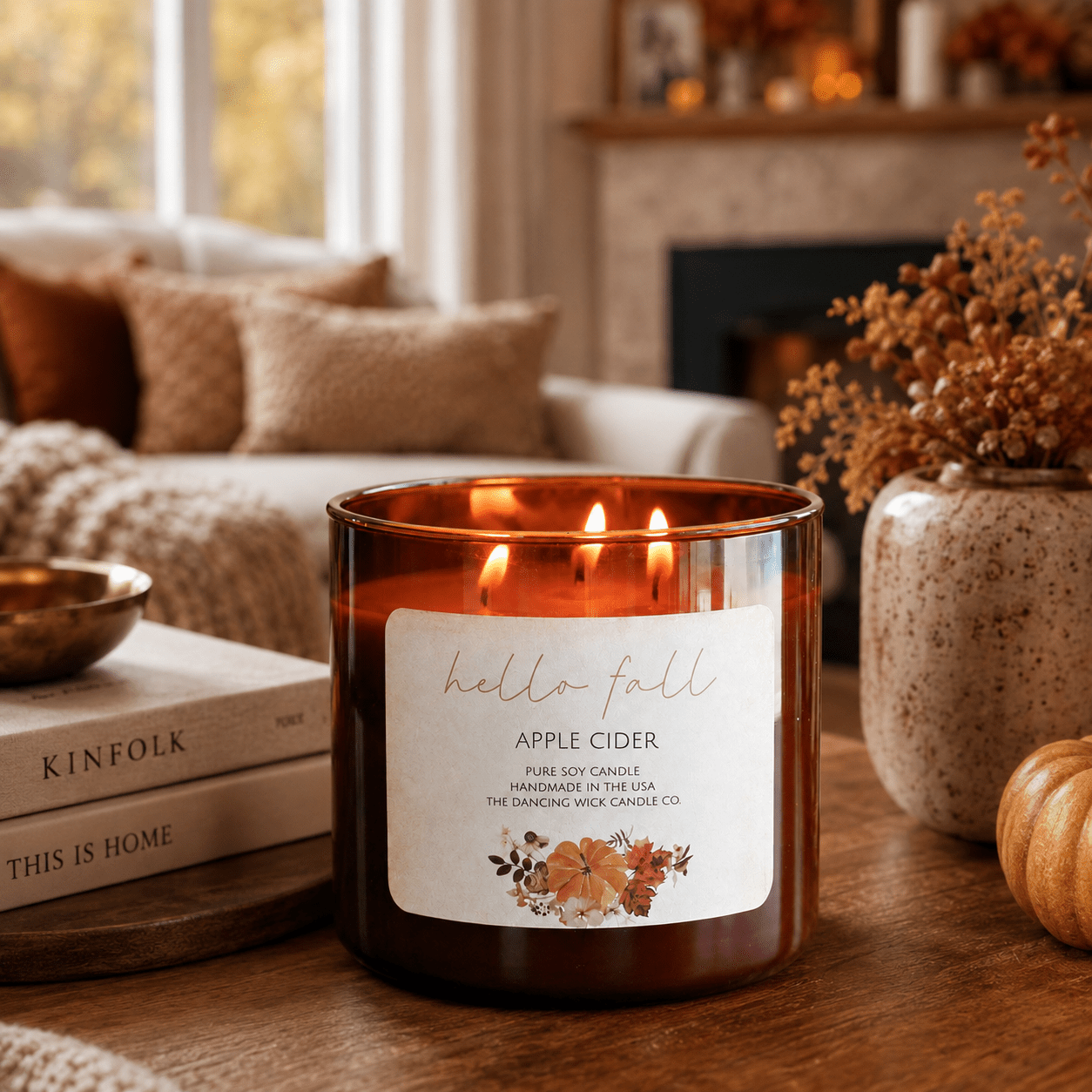 Apple Cider - 3 Wick Fall Pumpkin Candle - The Dancing Wick