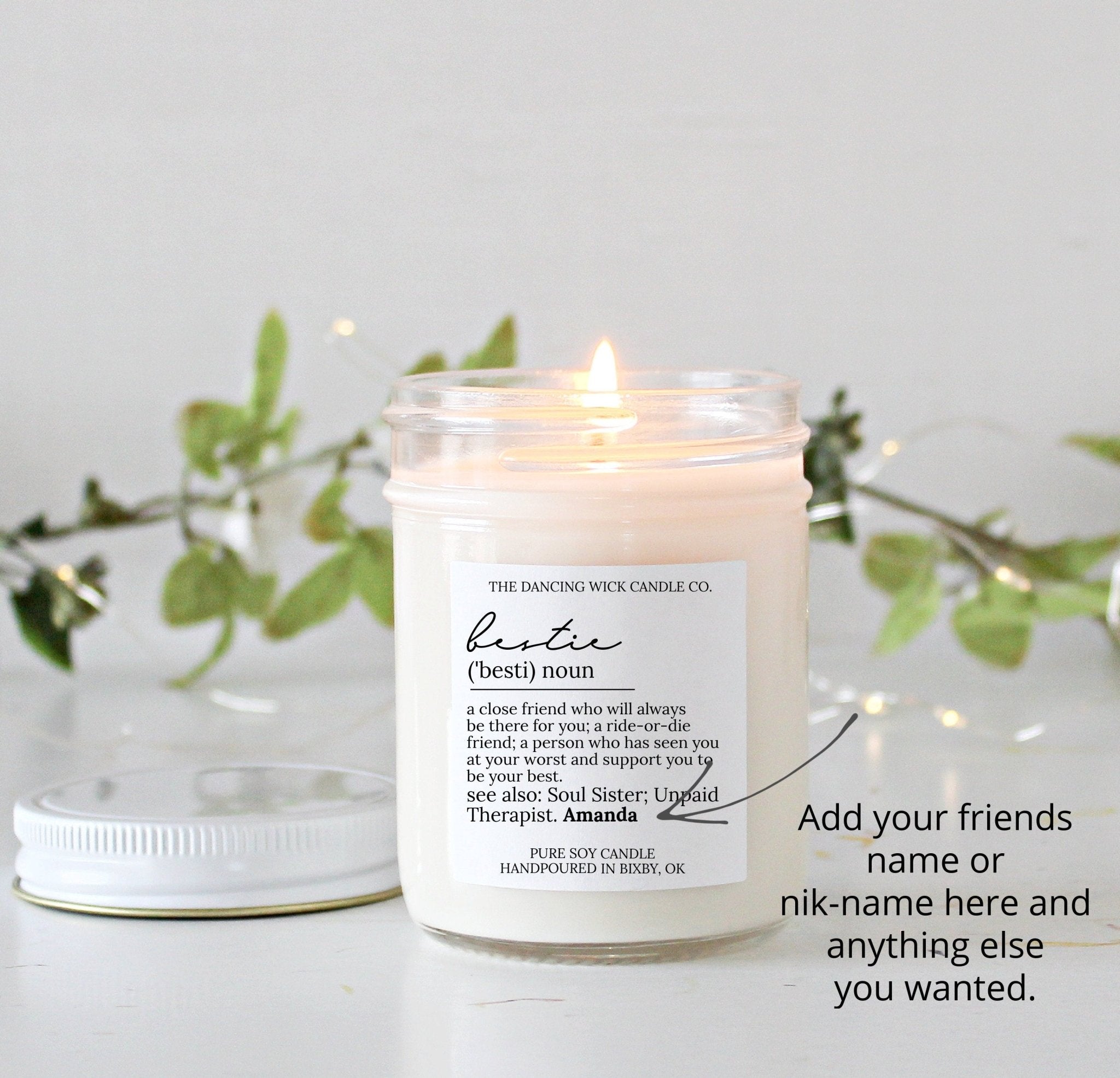 Bestie Noun Personalized Soy Candle - The Dancing Wick