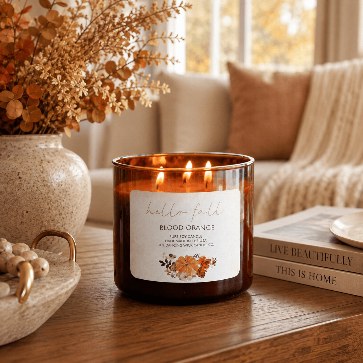 Blood Orange - 3 Wick Fall Pumpkin Candle - The Dancing Wick