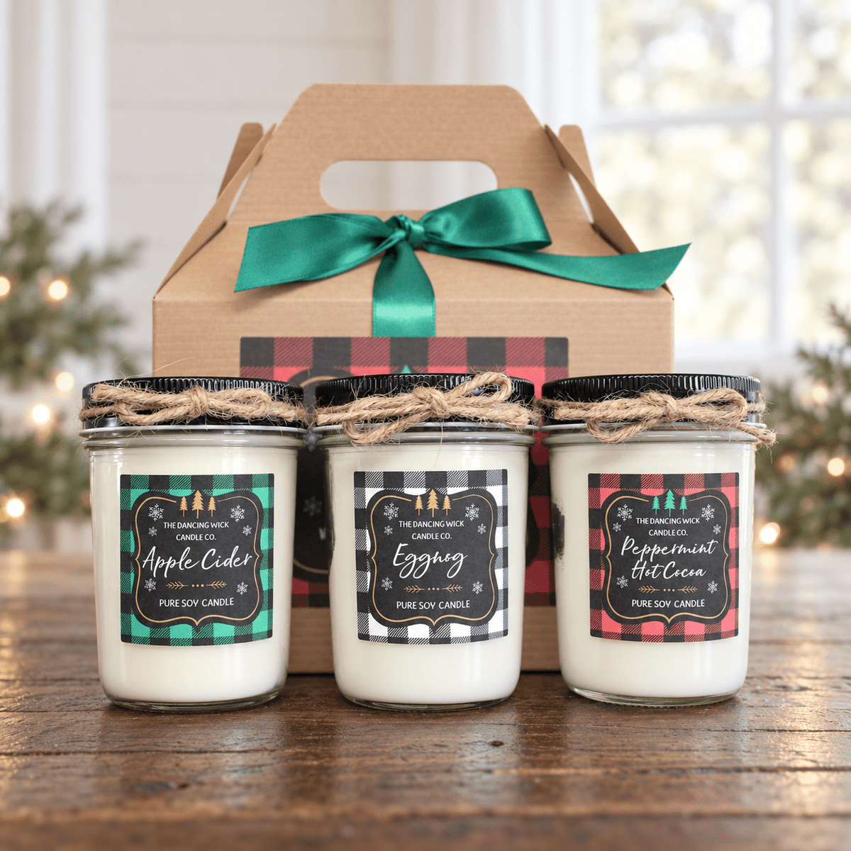 Buffalo Plaid Christmas Candle Gift Set - The Dancing Wick