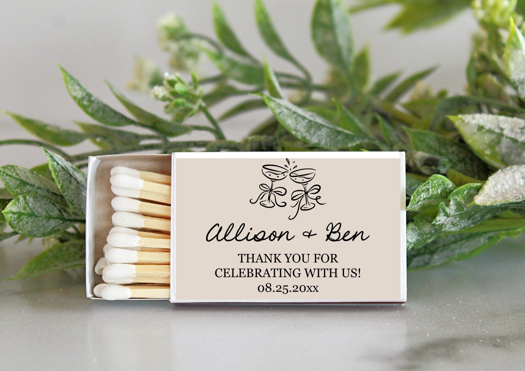 Champagne Wedding Matchboxes - The Dancing Wick
