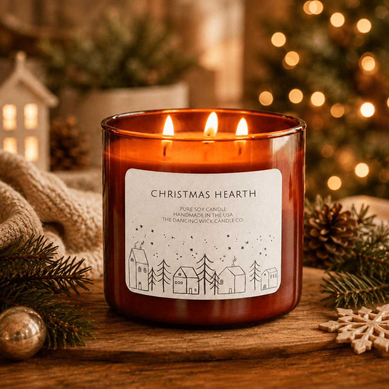 Christmas Hearth - 3 Wick Christmas Tumbler Candle - The Dancing Wick