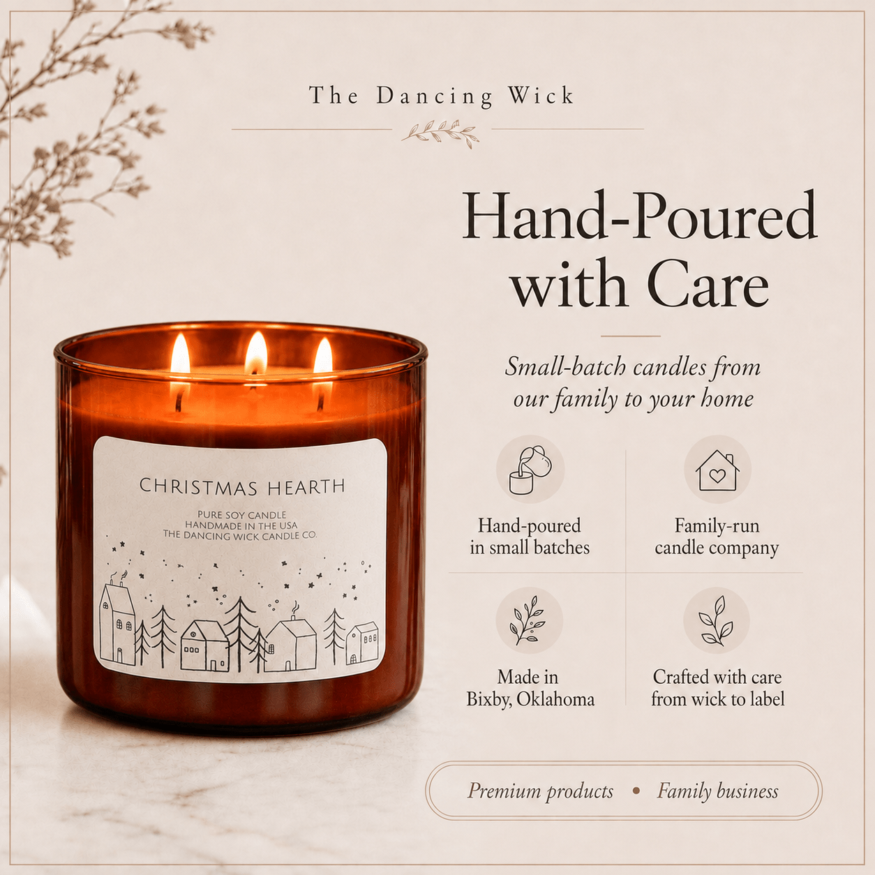 Christmas Hearth - 3 Wick Christmas Tumbler Candle - The Dancing Wick