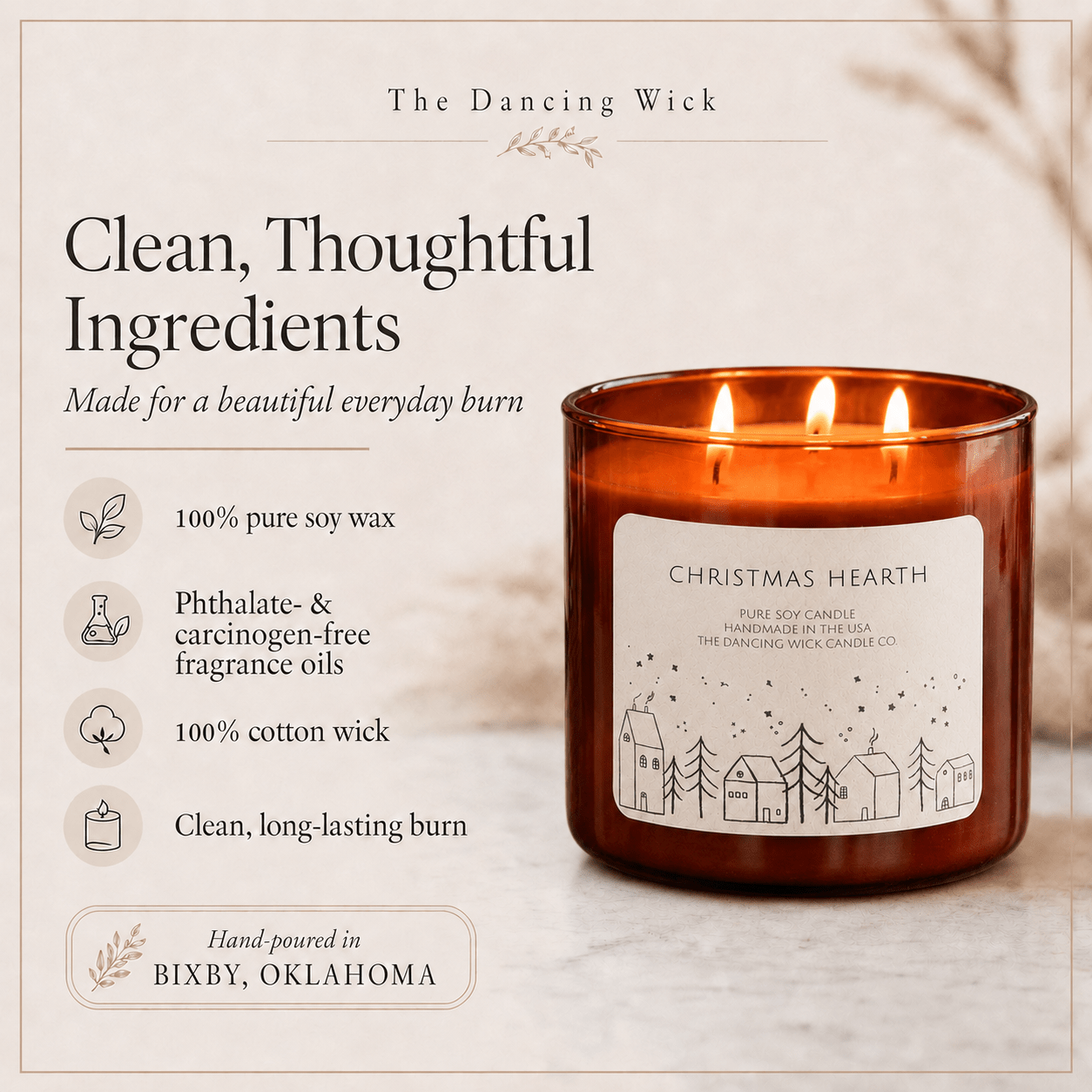 Christmas Hearth - 3 Wick Christmas Tumbler Candle - The Dancing Wick