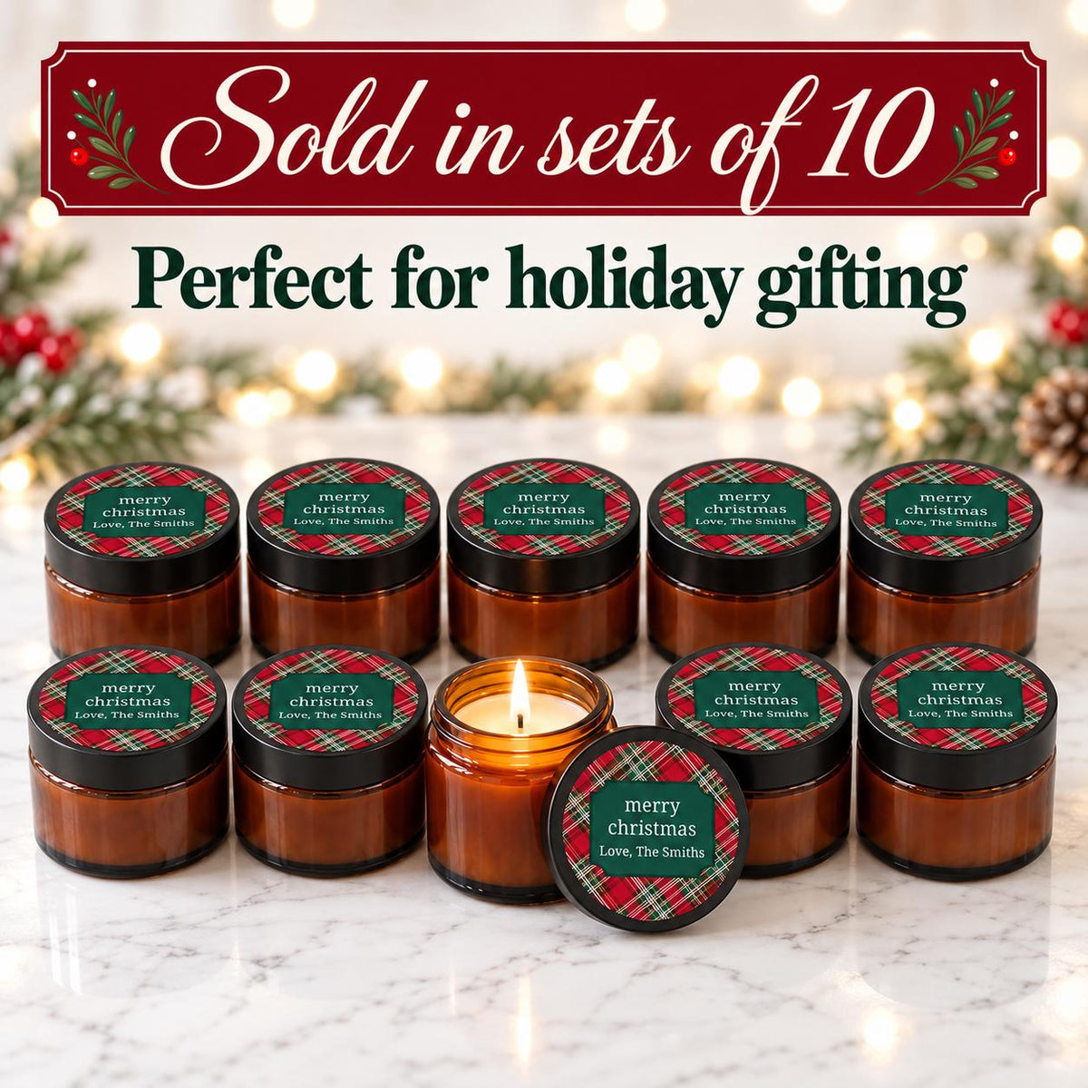 Christmas Plaid Ambers – Set of 10 - The Dancing Wick