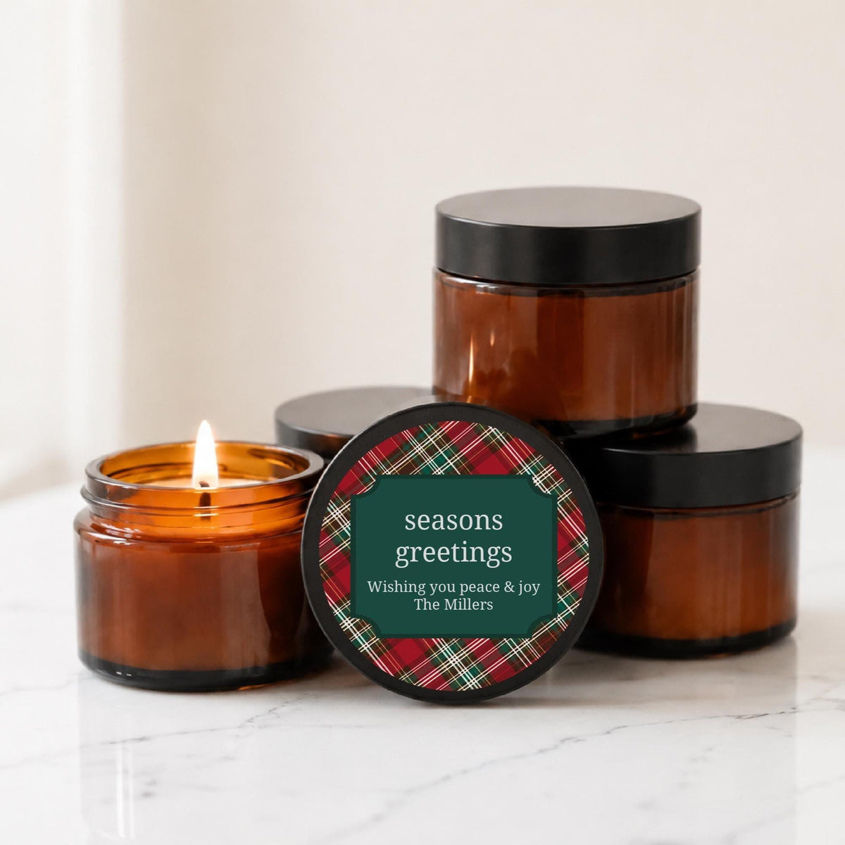 Christmas Plaid Ambers – Set of 10 - The Dancing Wick