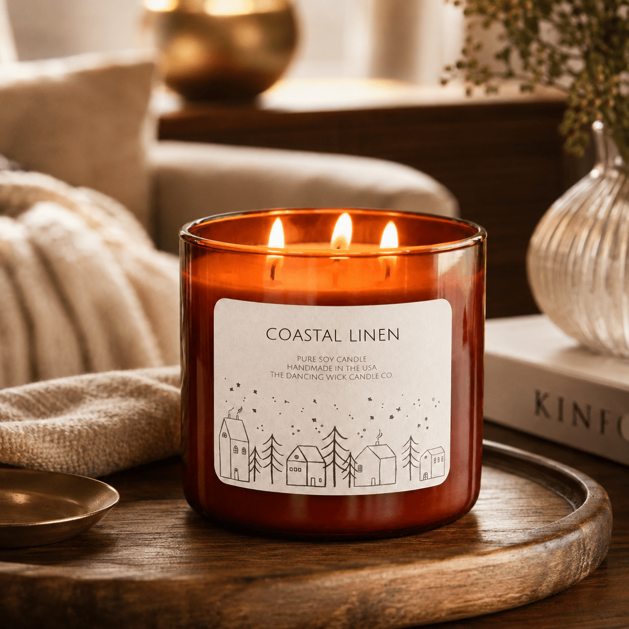 Coastal Linen - 3 Wick Christmas Tumbler Candle - The Dancing Wick