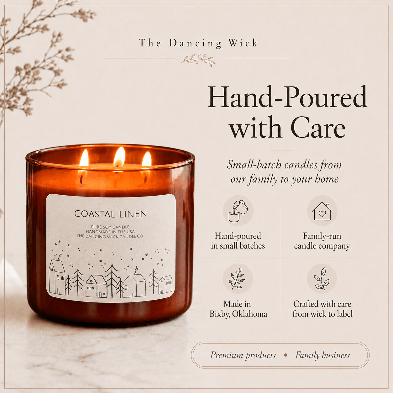 Coastal Linen - 3 Wick Christmas Tumbler Candle - The Dancing Wick