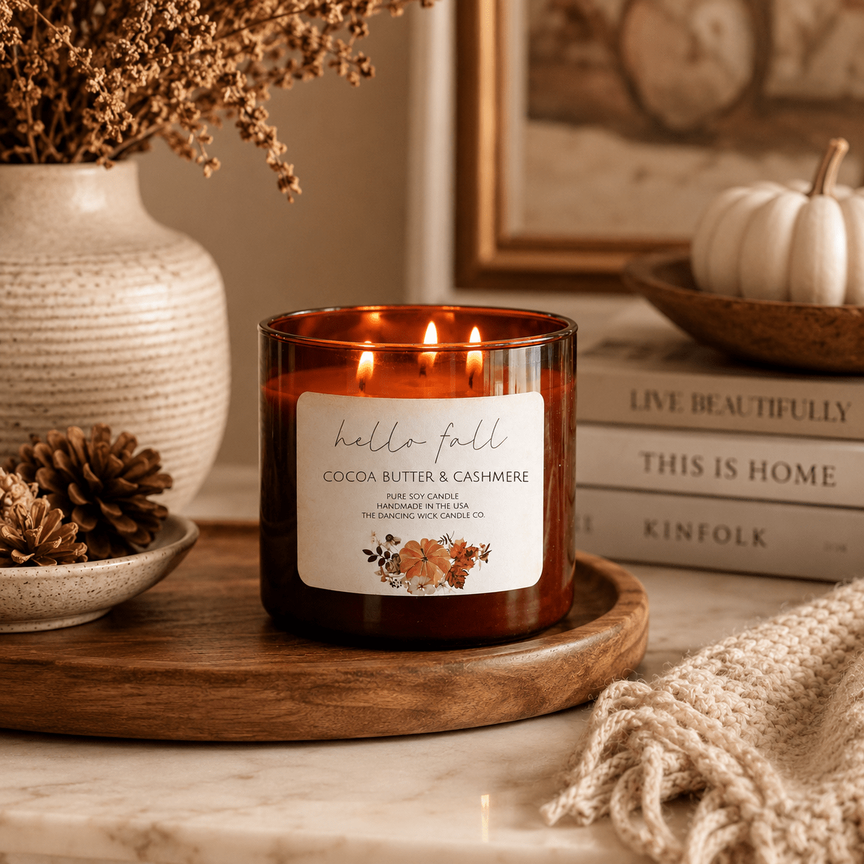 Cocoa Butter & Cashmere - 3 Wick Fall Pumpkin Candle - The Dancing Wick