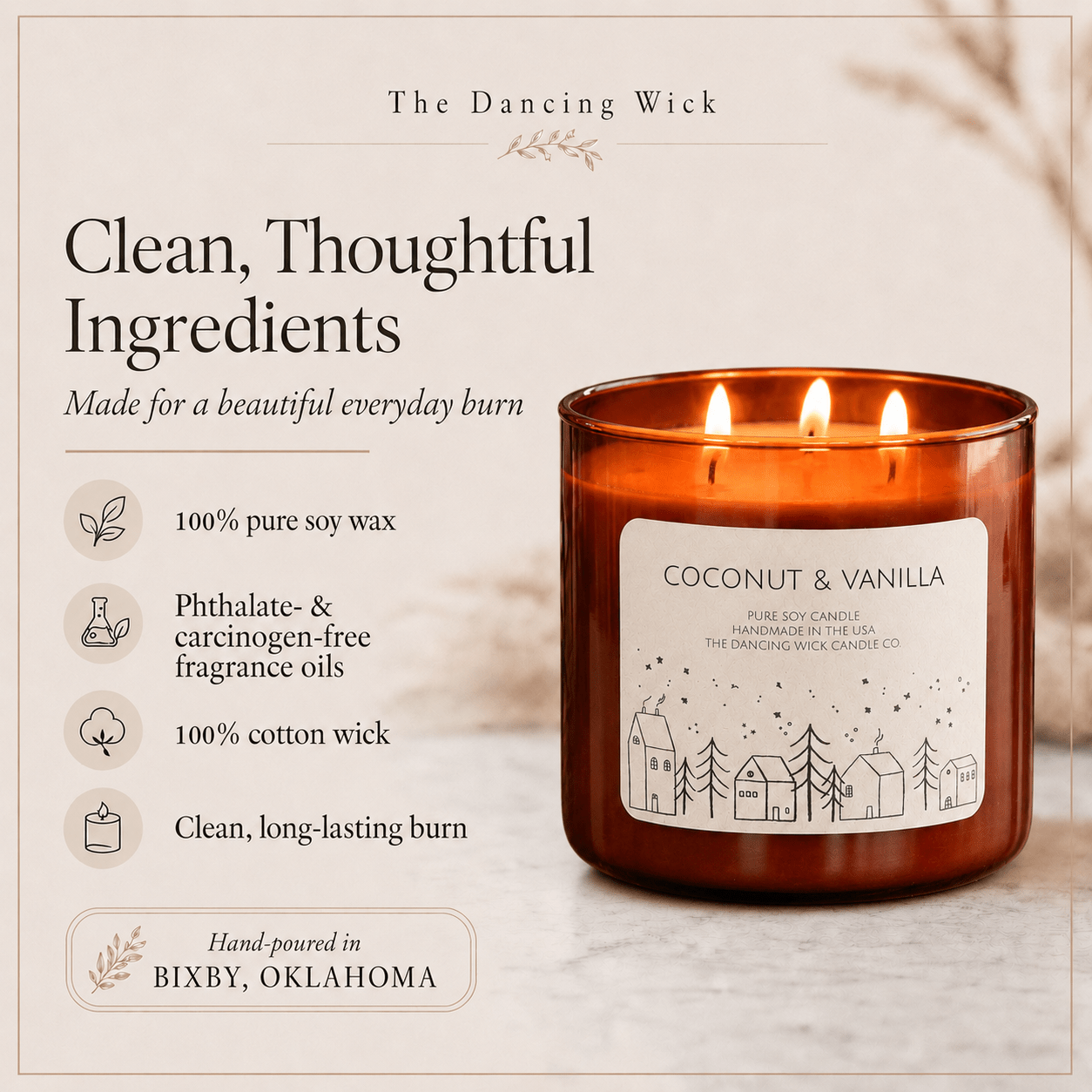 Coconut + Vanilla - 3 Wick Christmas Tumbler Candle - The Dancing Wick