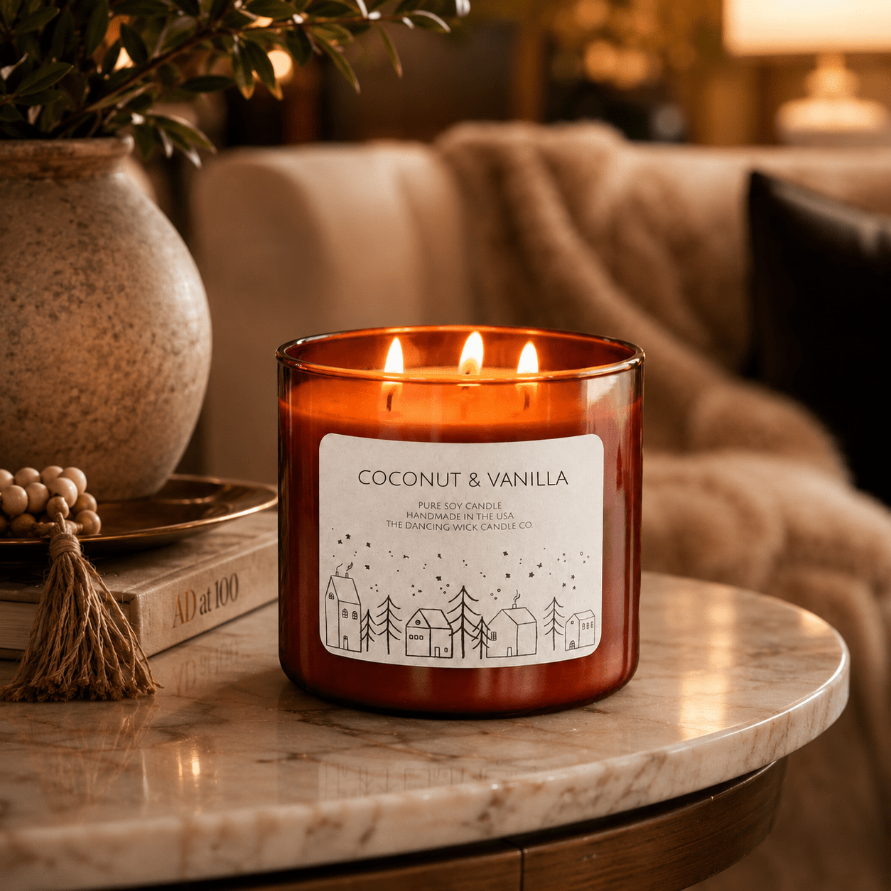 Coconut + Vanilla - 3 Wick Christmas Tumbler Candle - The Dancing Wick