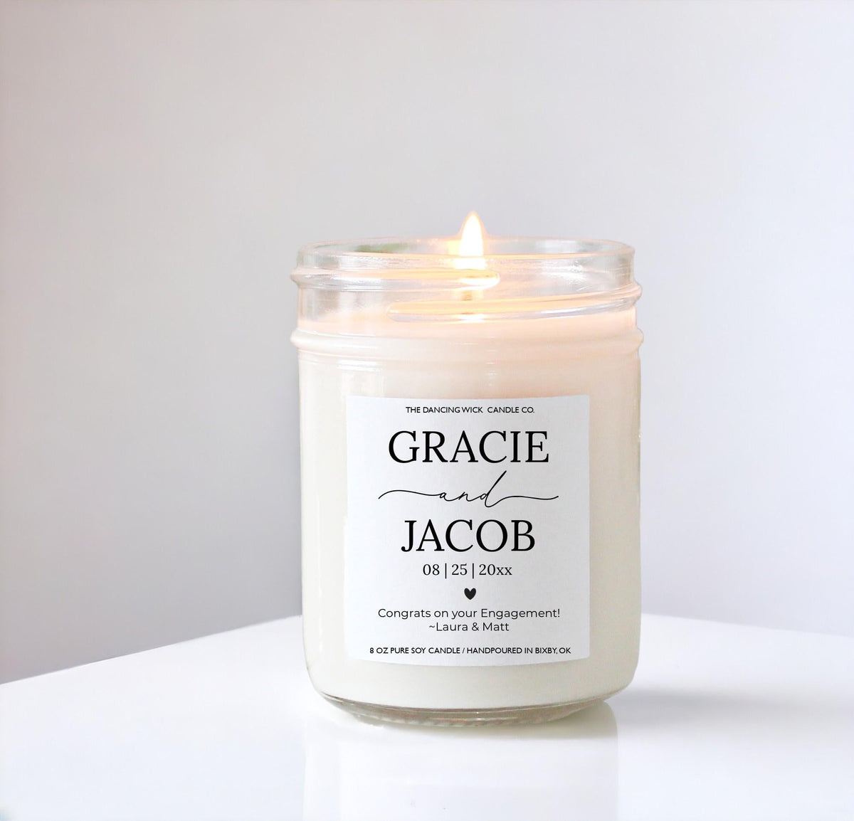 Couple's Names & Date Keepsake Candle - The Dancing Wick
