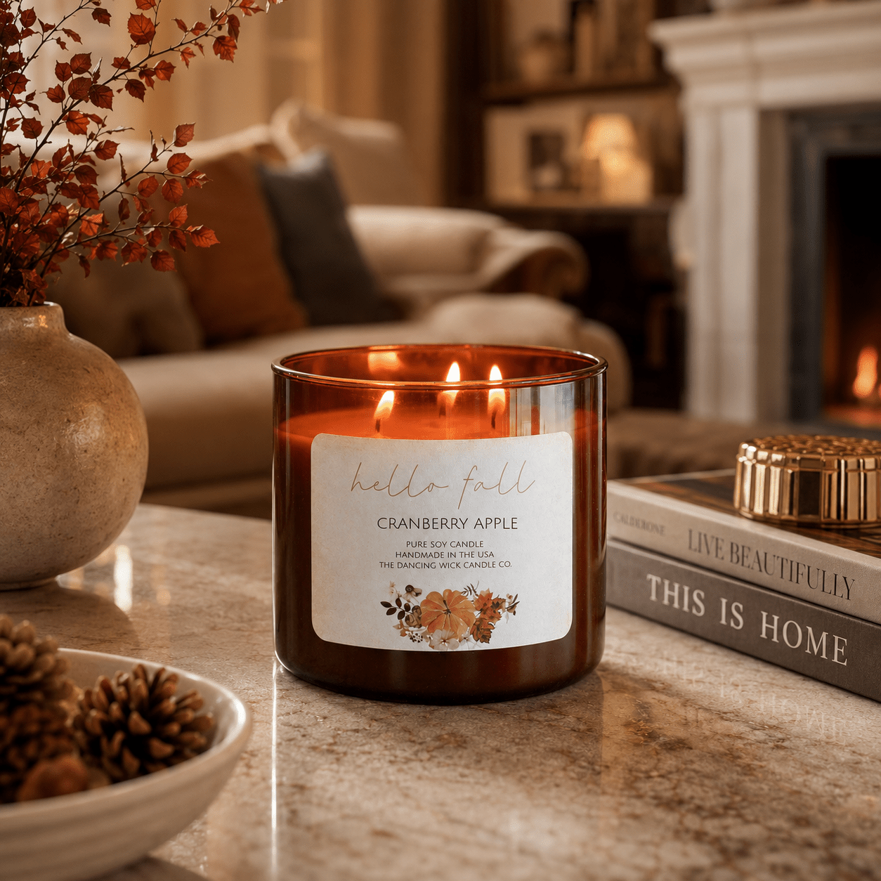 Cranberry Apple - 3 Wick Fall Pumpkin Candle - The Dancing Wick