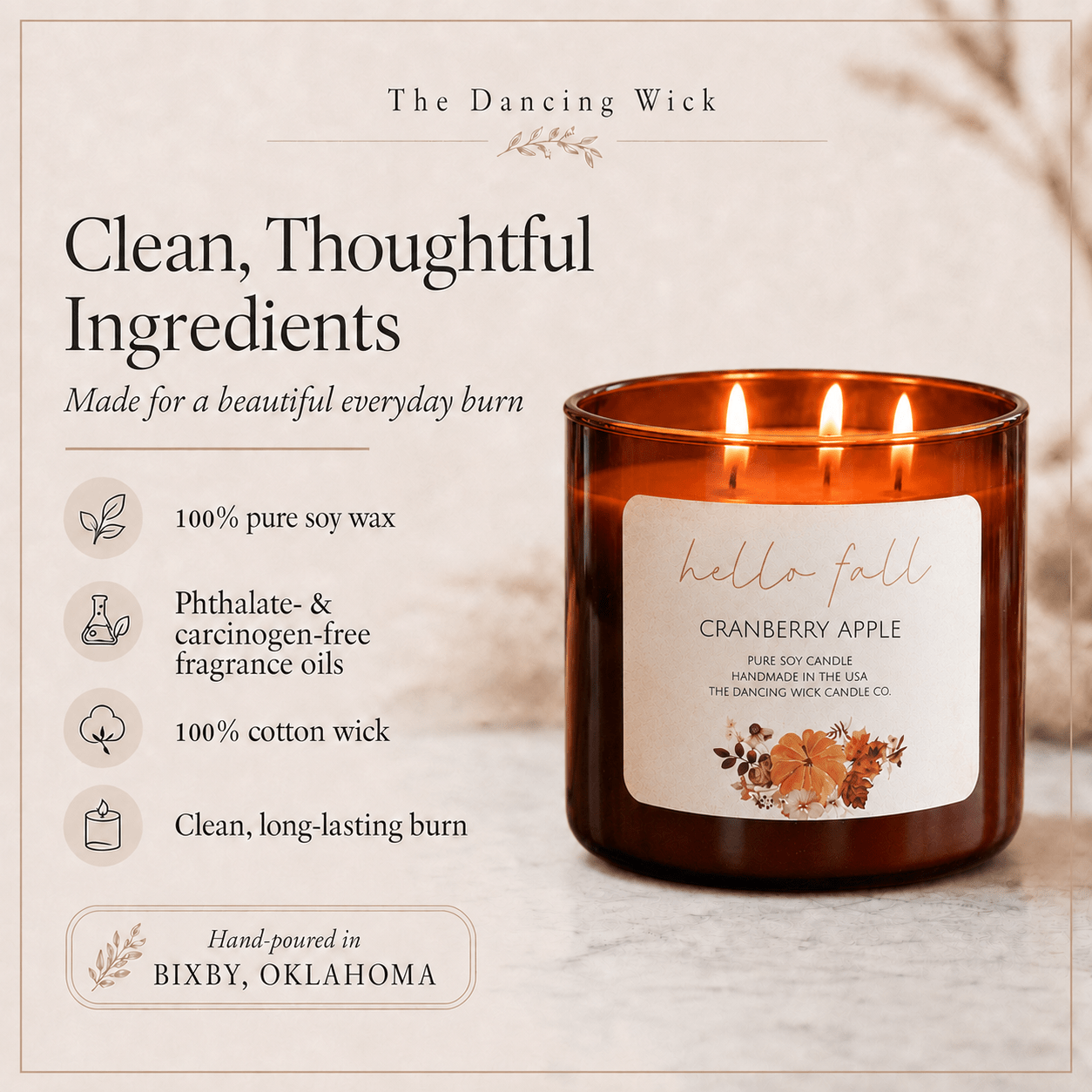 Cranberry Apple - 3 Wick Fall Pumpkin Candle - The Dancing Wick