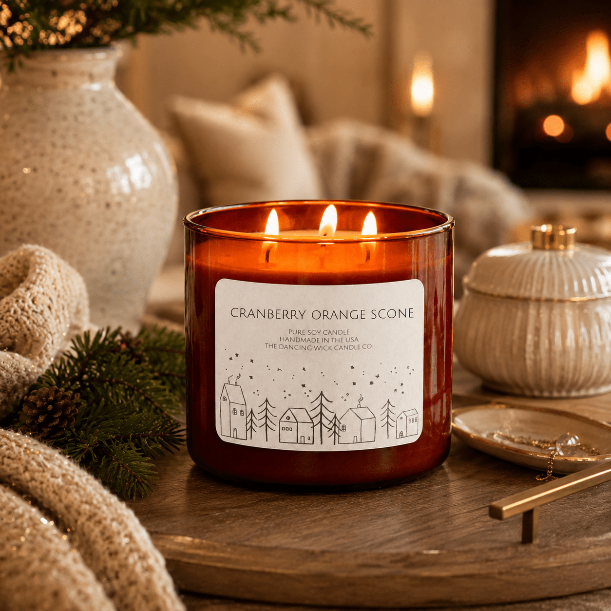 Cranberry & Orange Scone - 3 Wick Christmas Tumbler Candle - The Dancing Wick