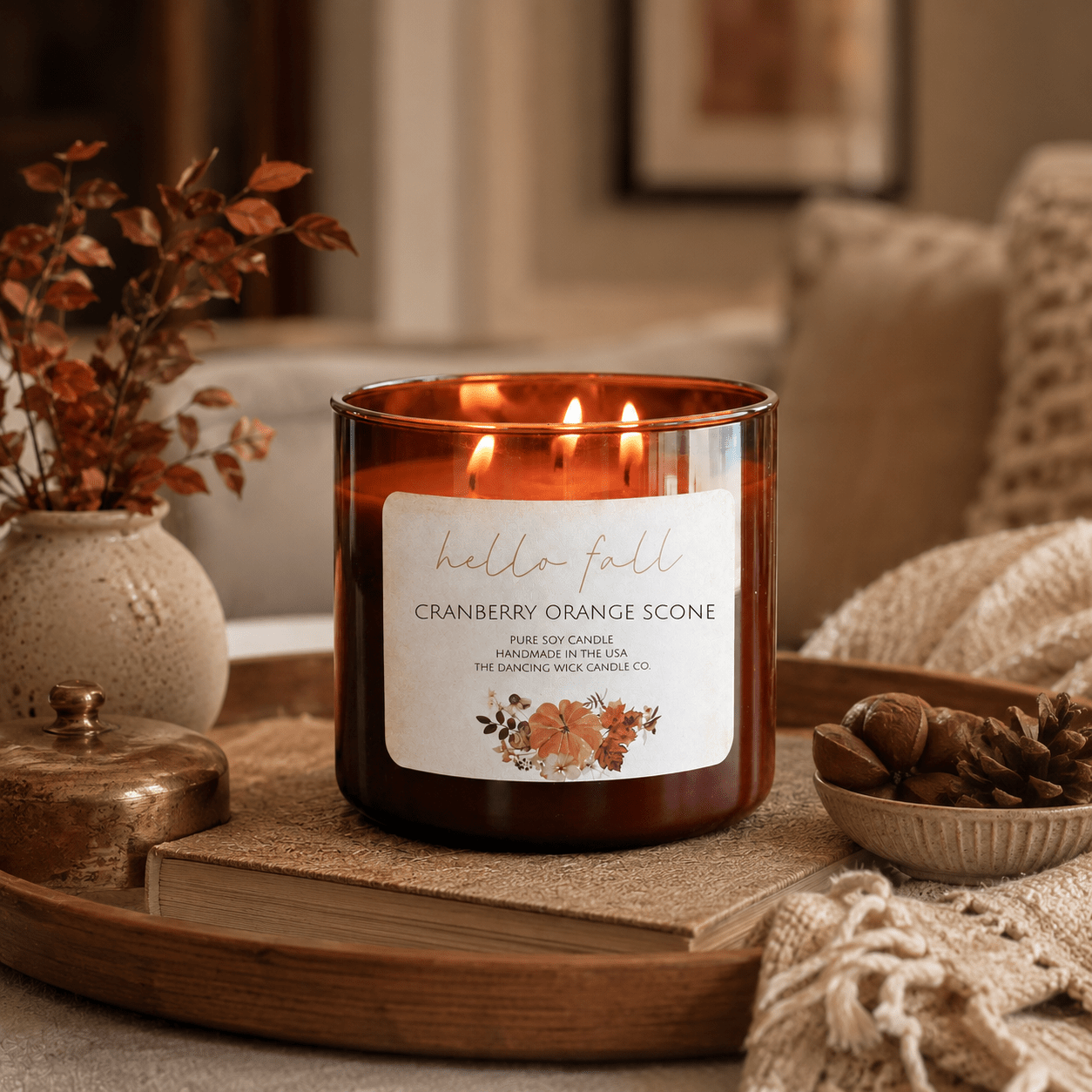 Cranberry & Orange Scone - 3 Wick Fall Pumpkin Candle - The Dancing Wick