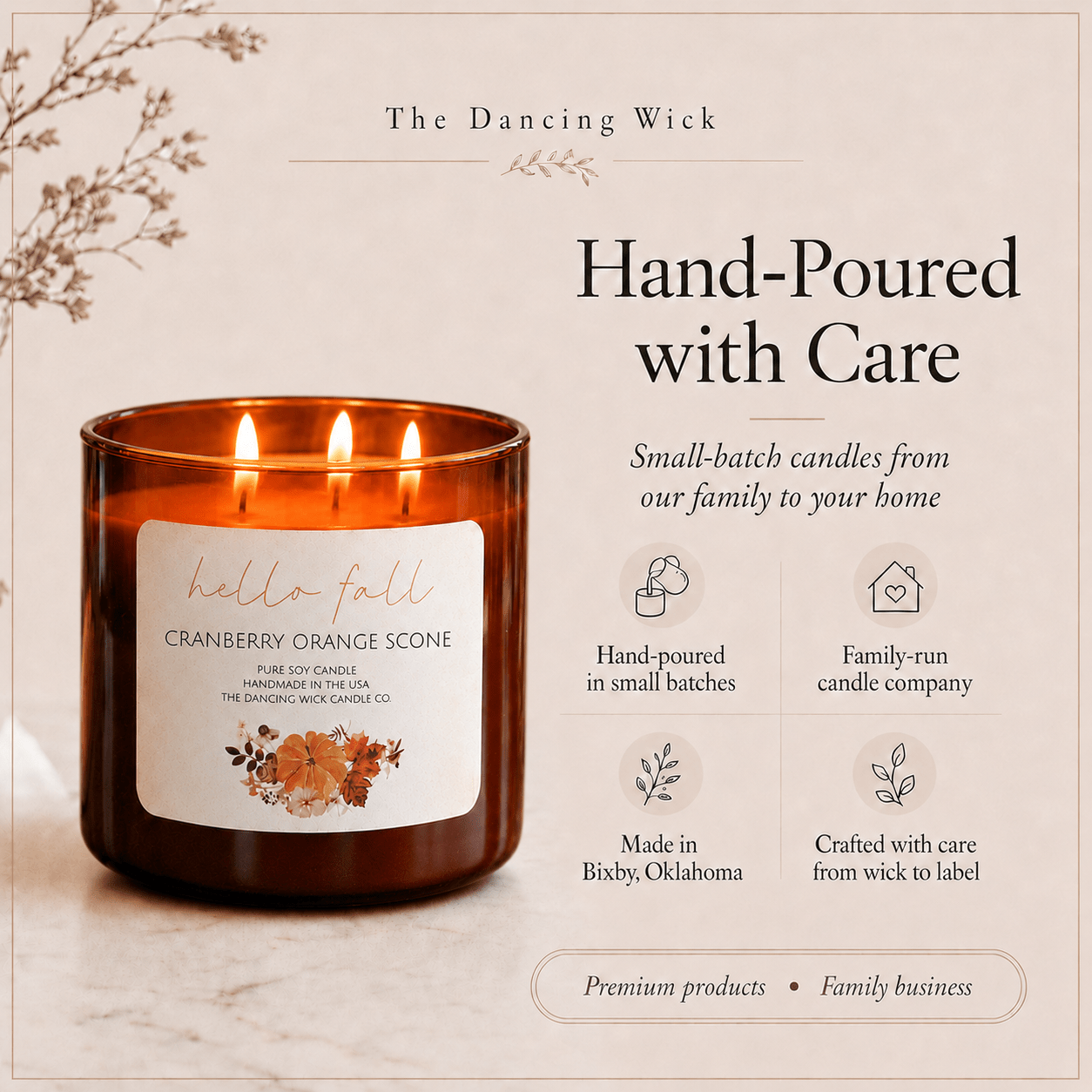 Cranberry & Orange Scone - 3 Wick Fall Pumpkin Candle - The Dancing Wick