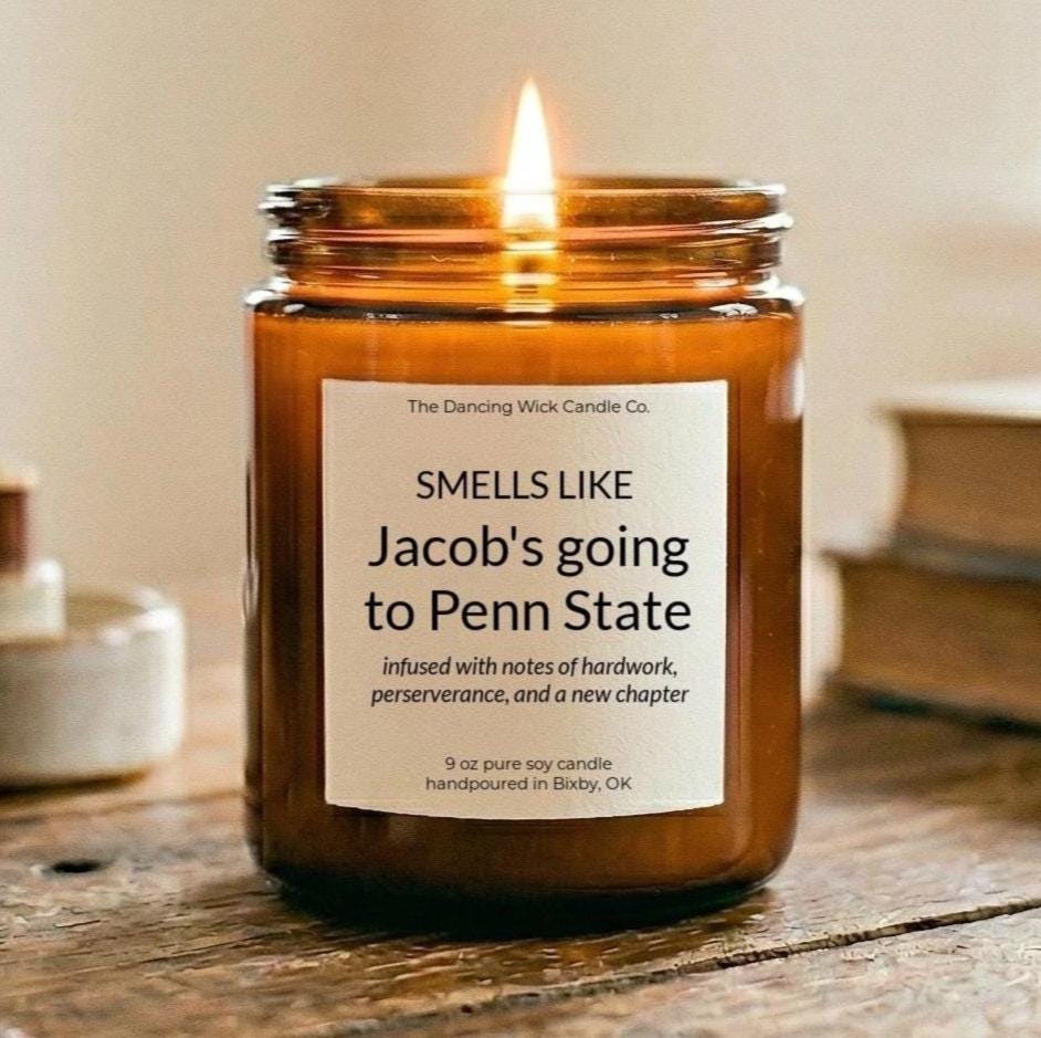 Custom College Acceptance Gift Amber Candle - The Dancing Wick