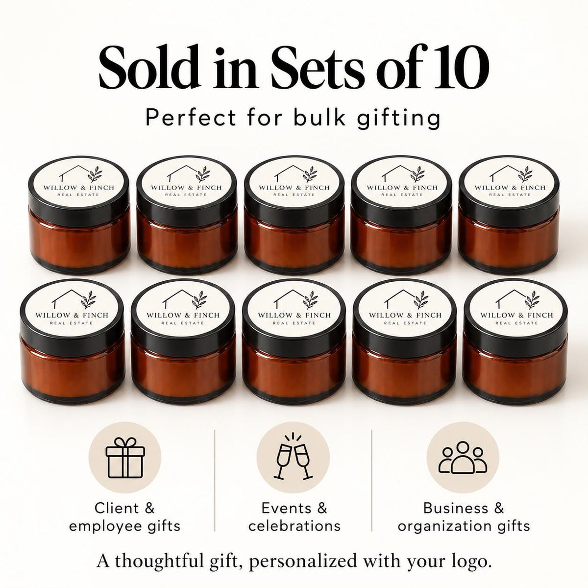 Custom Corporate Logo Ambers – Set of 10 - The Dancing Wick