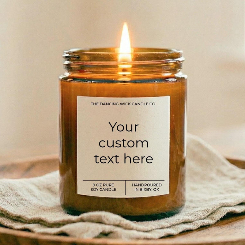 Custom Text Candle Amber Candle - The Dancing Wick