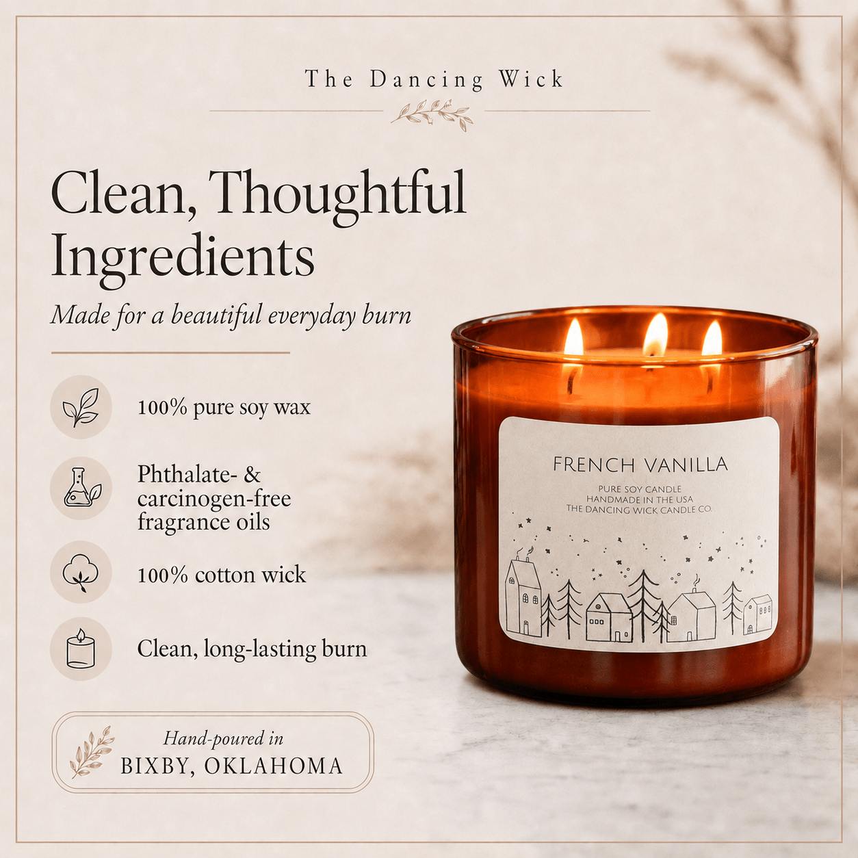 French Vanilla - 3 Wick Christmas Tumbler Candle - The Dancing Wick