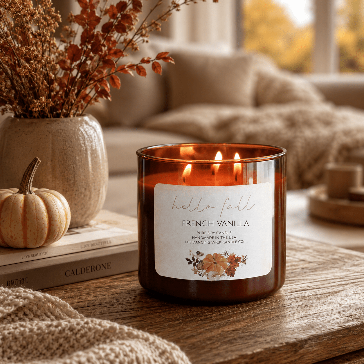 French Vanilla - 3 Wick Fall Pumpkin Candle - The Dancing Wick