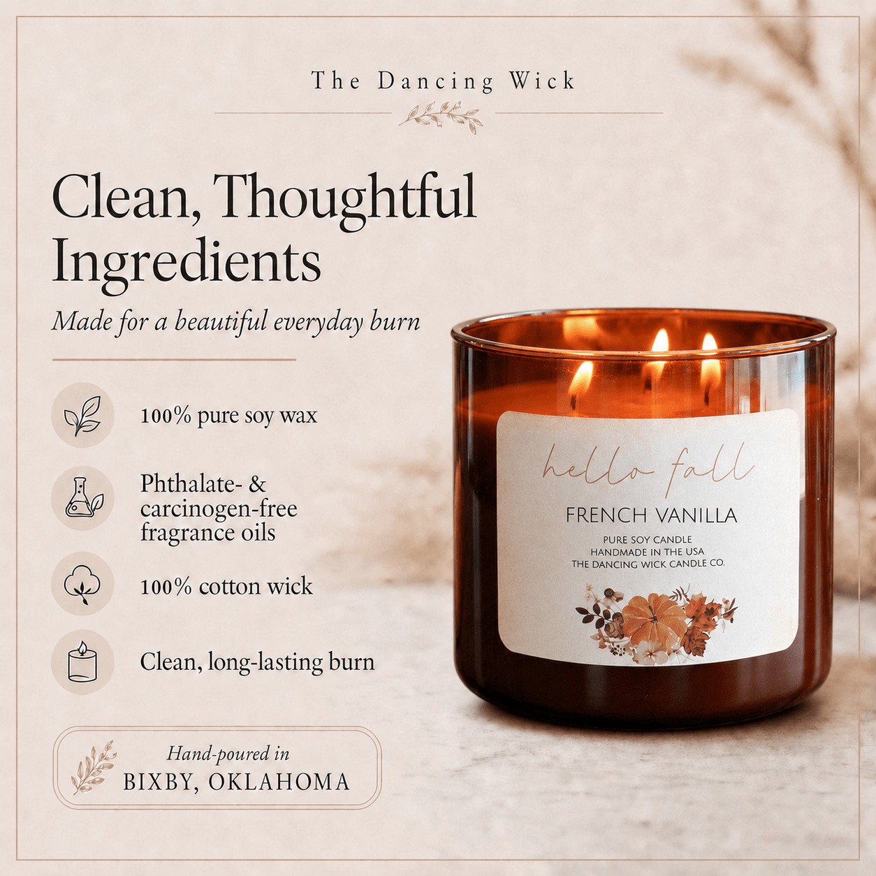French Vanilla - 3 Wick Fall Pumpkin Candle - The Dancing Wick